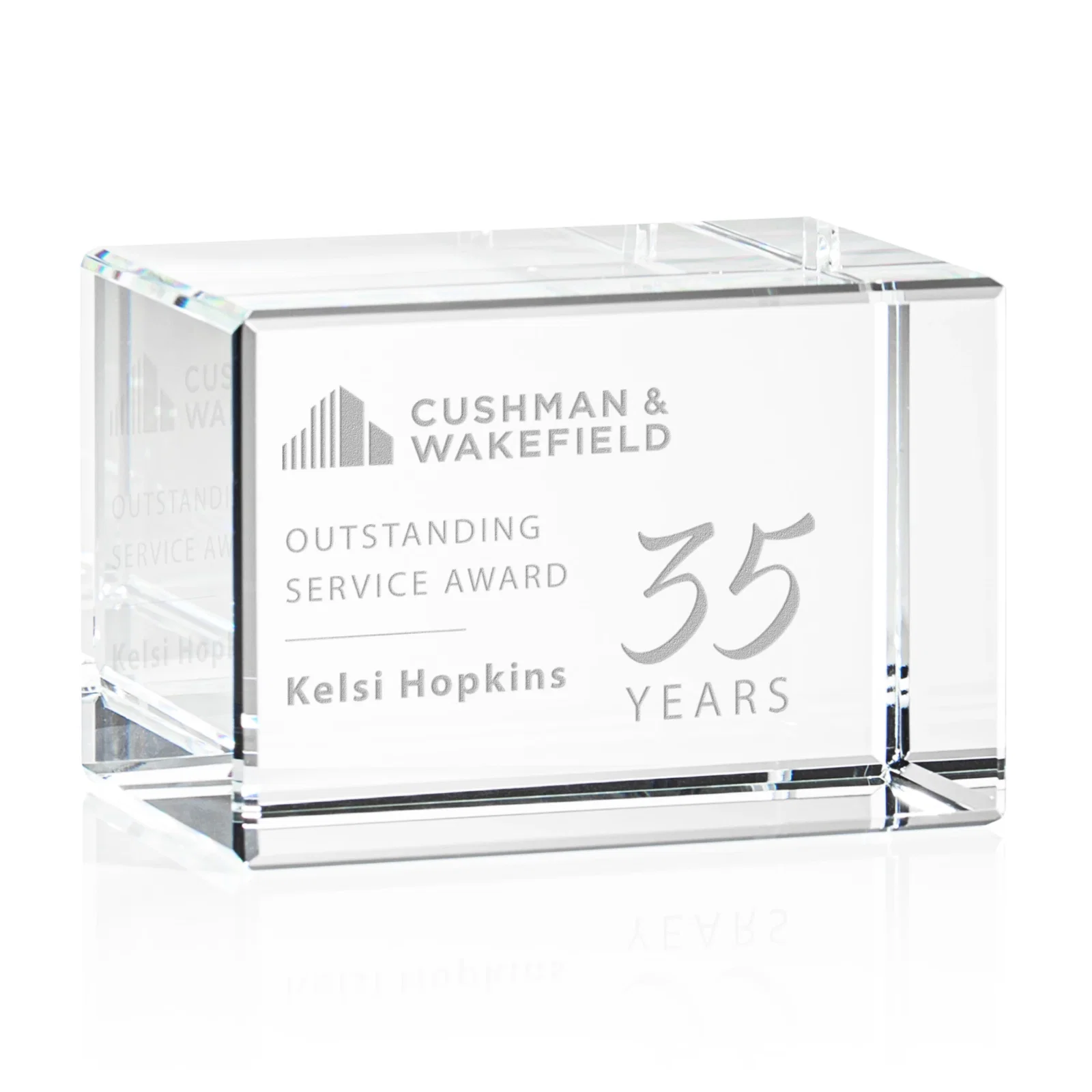 Custom Beveled Crystal Block Award, 2"-4.5" in 5 Sizes, client appreciation gift for retirement presentations