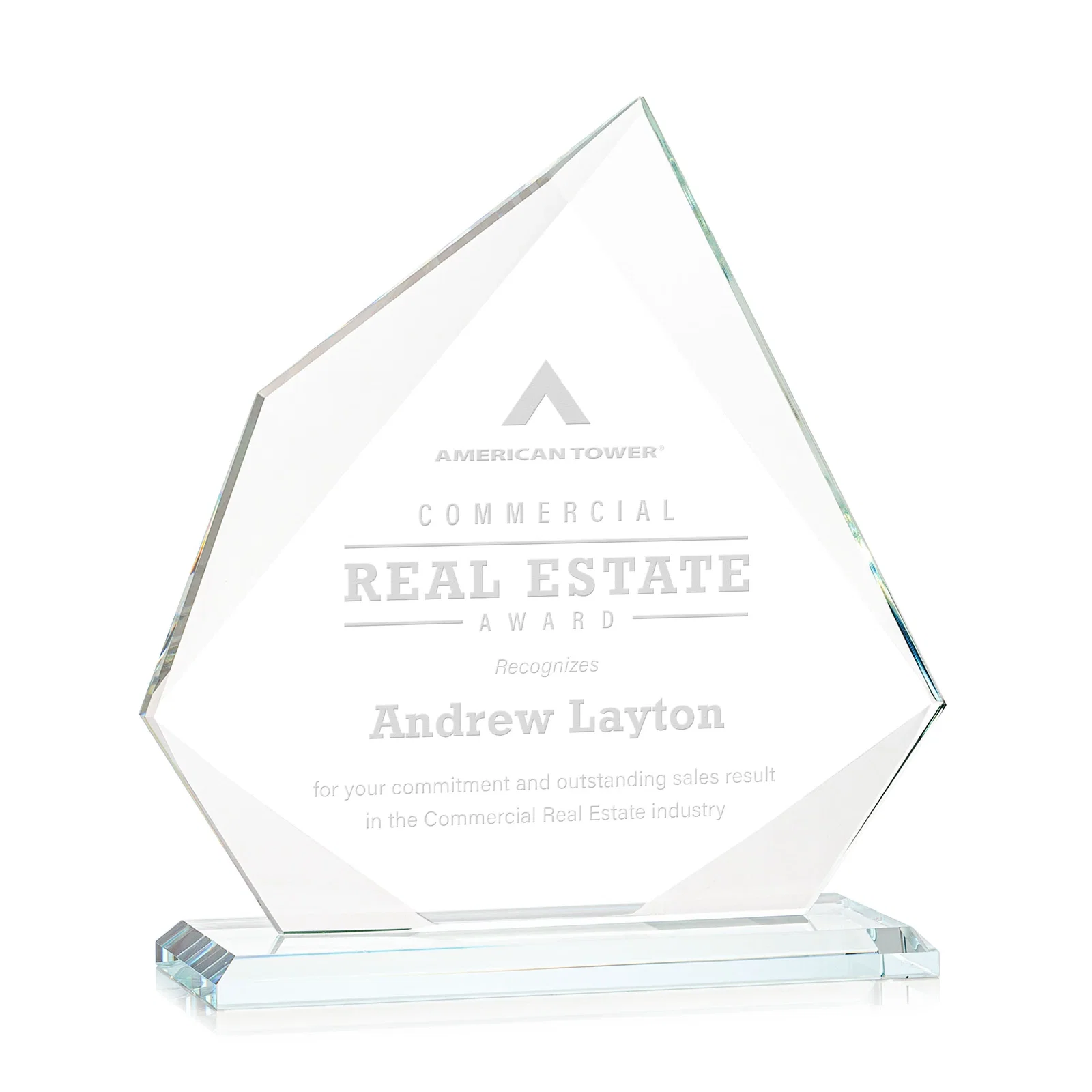 Custom Jade Glass Award on a Mitered Base With Eleven Color Options for volunteer appreciation