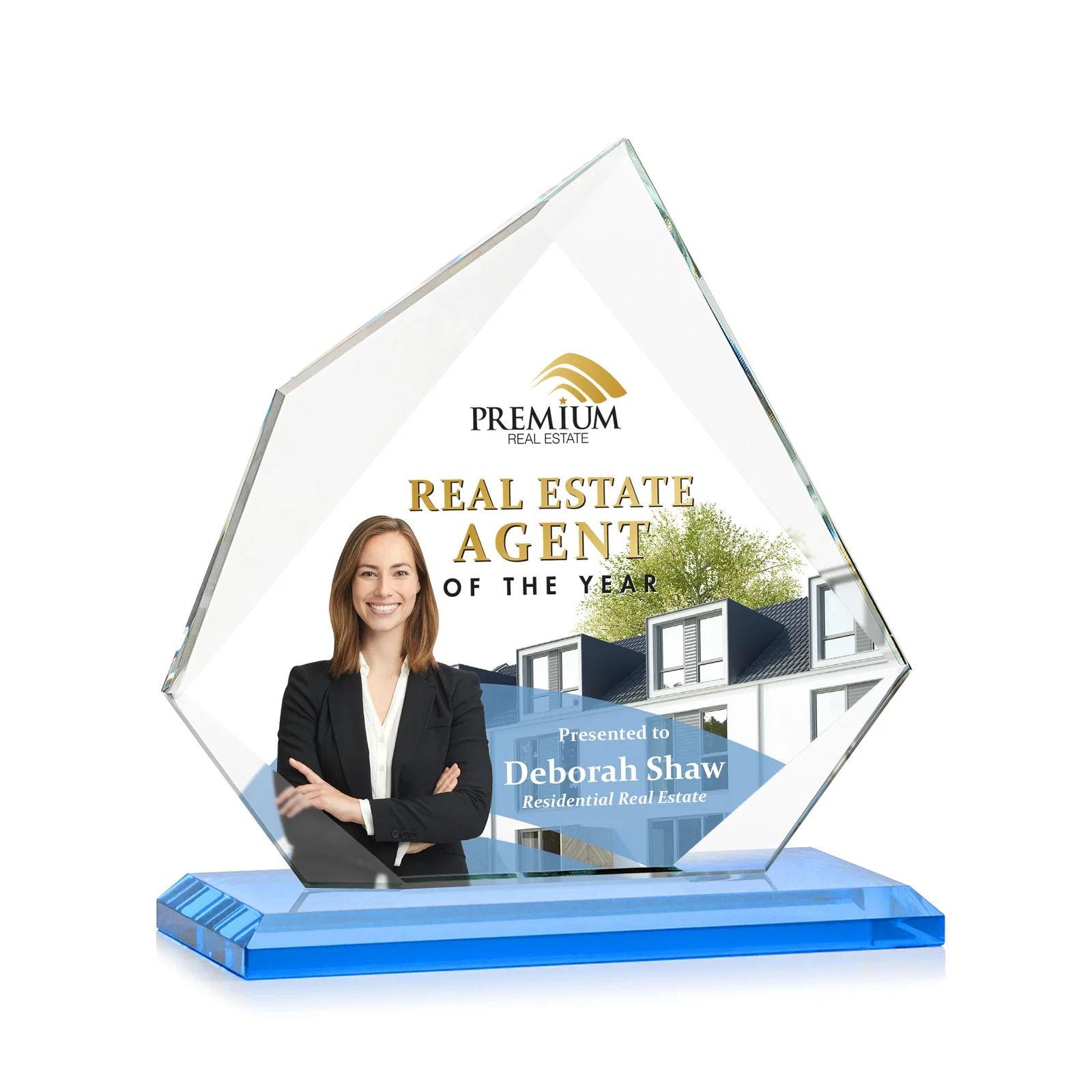 Custom Jade Glass Award on a Mitered Base With Eleven Color Options, with your logo for service anniversary gifts