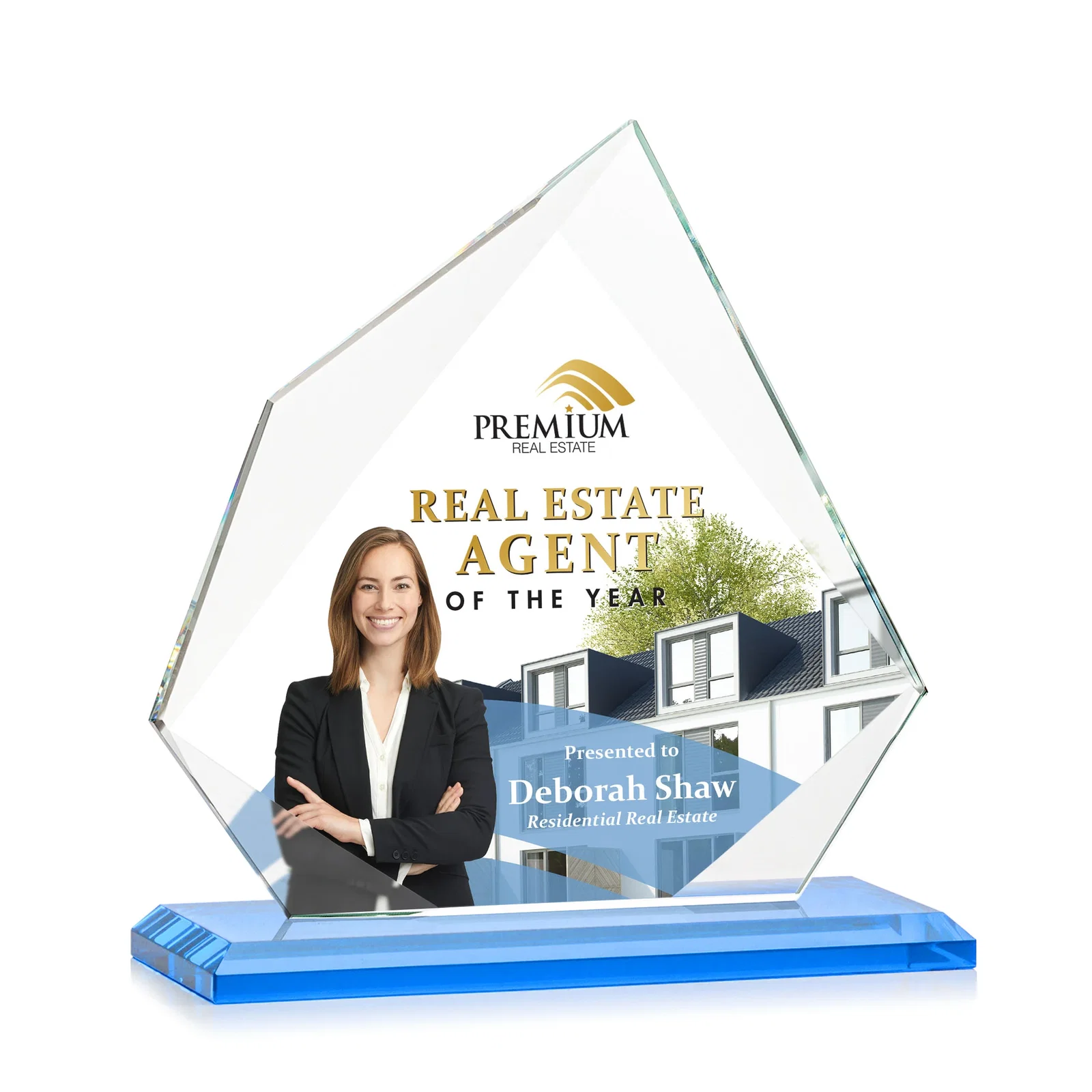 Custom Jade Glass Award on a Mitered Base With Eleven Color Options, with your logo for sales achievement awards