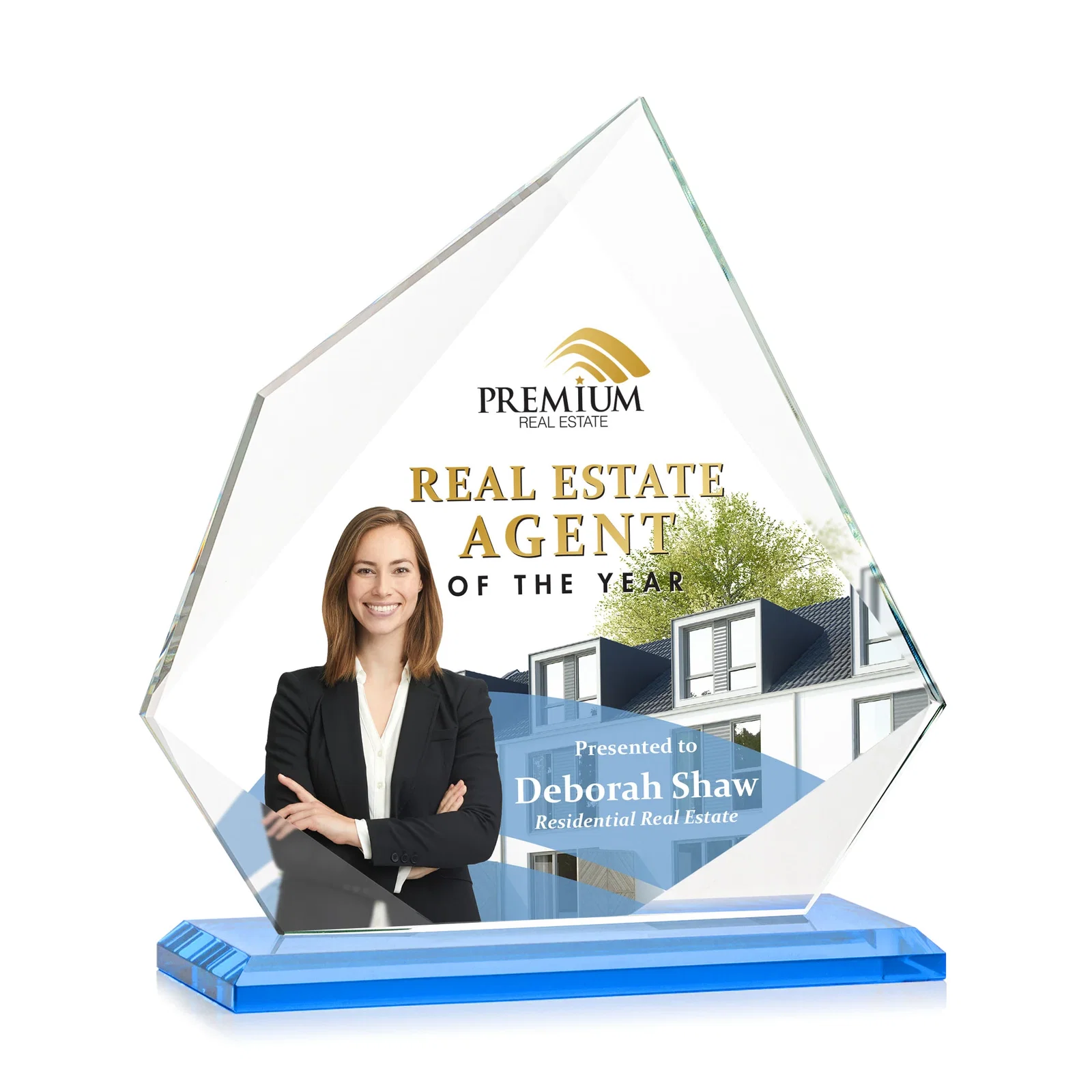 Custom Jade Glass Award on a Mitered Base With Eleven Color Options, with your logo for retirement presentations