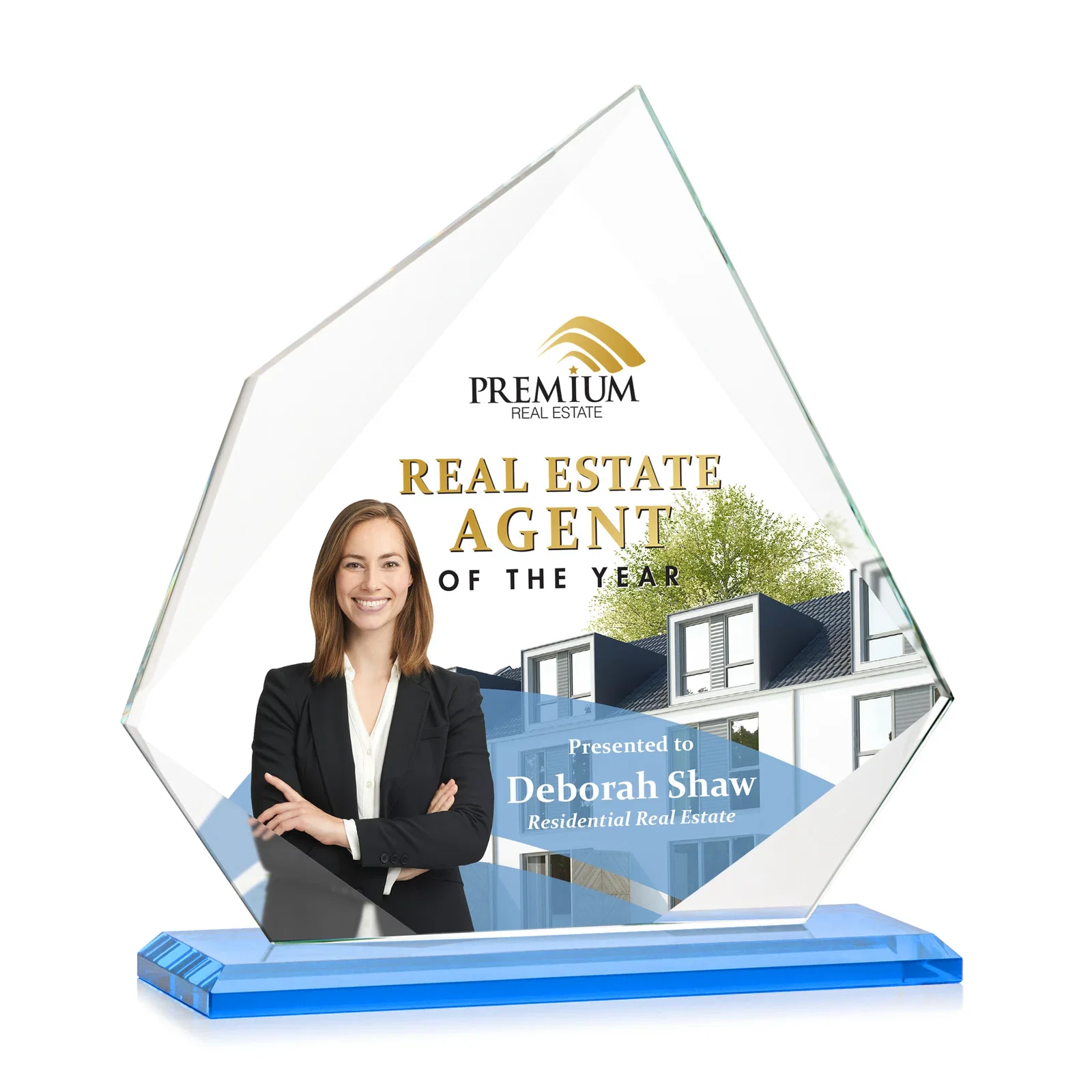 Custom Jade Glass Award on a Mitered Base With Eleven Color Options, with your logo for team milestone celebrations