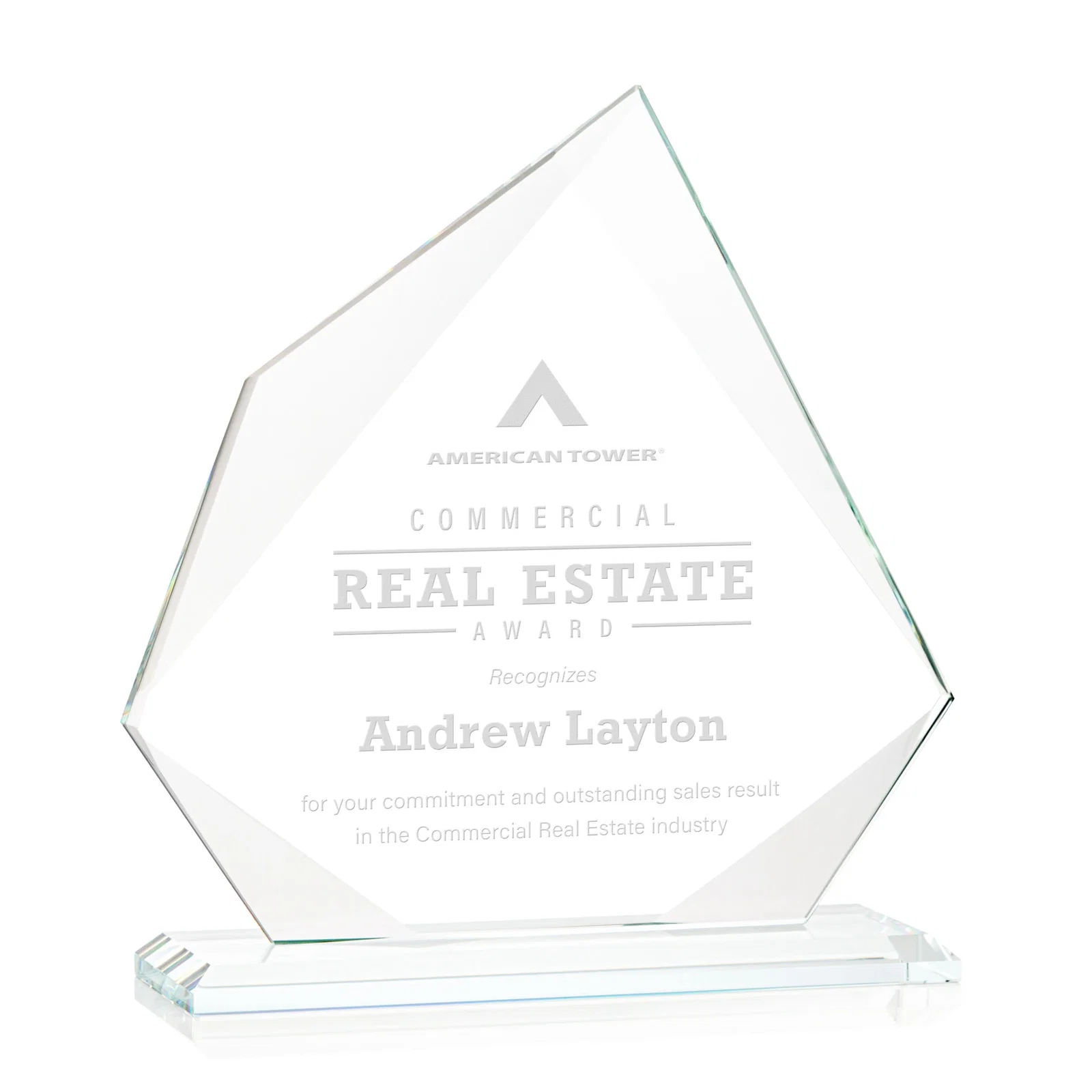 Custom Jade Glass Award on a Mitered Base With Eleven Color Options for dealer and partner awards