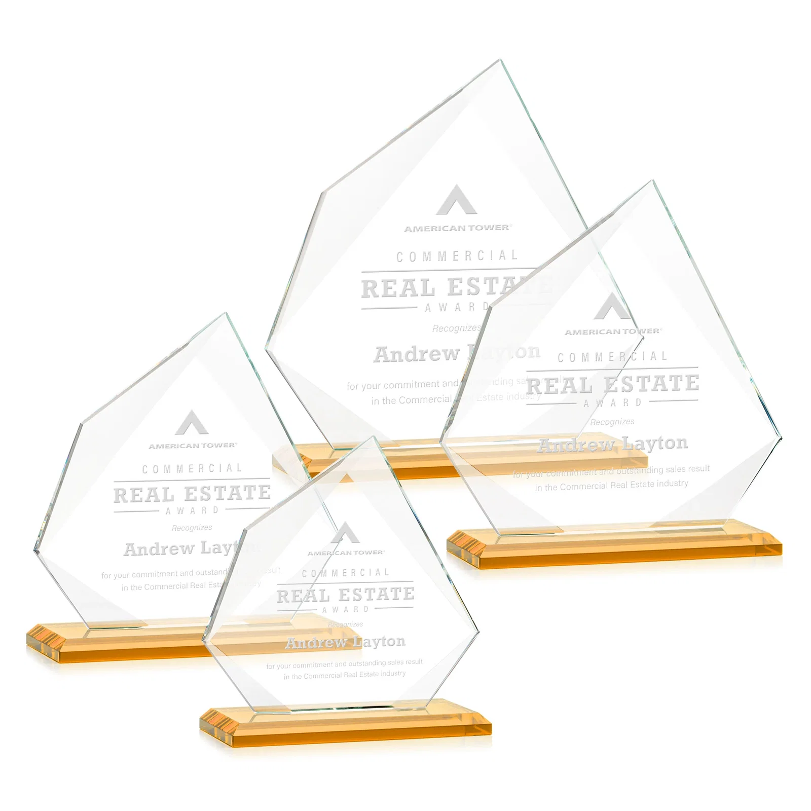 Custom Jade Glass Award on a Mitered Base With Eleven Color Options for company anniversary events
