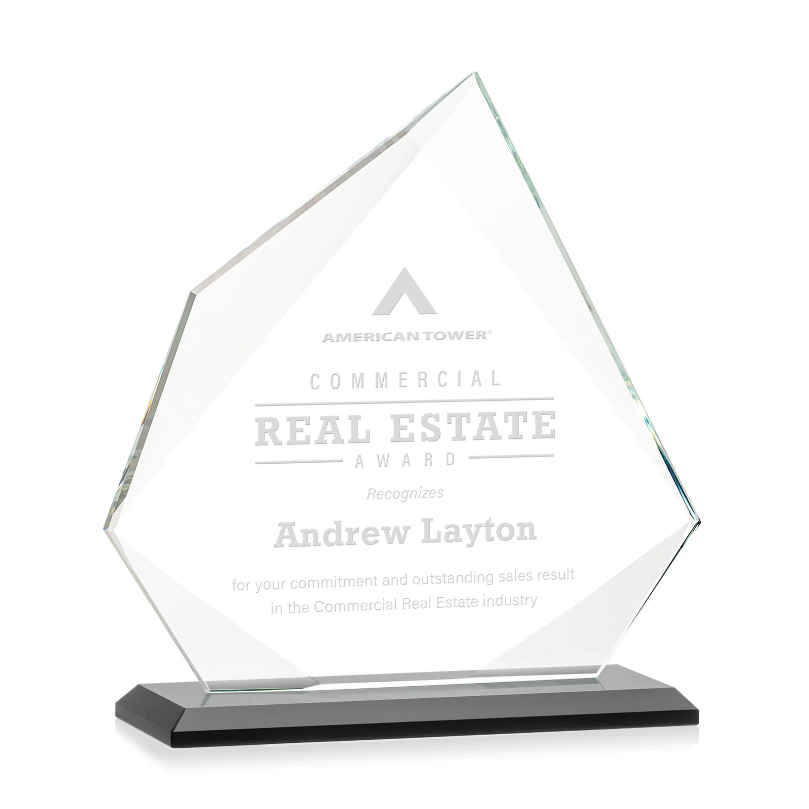 Promotional Jade Glass Award on a Mitered Base With Eleven Color Options for employee recognition