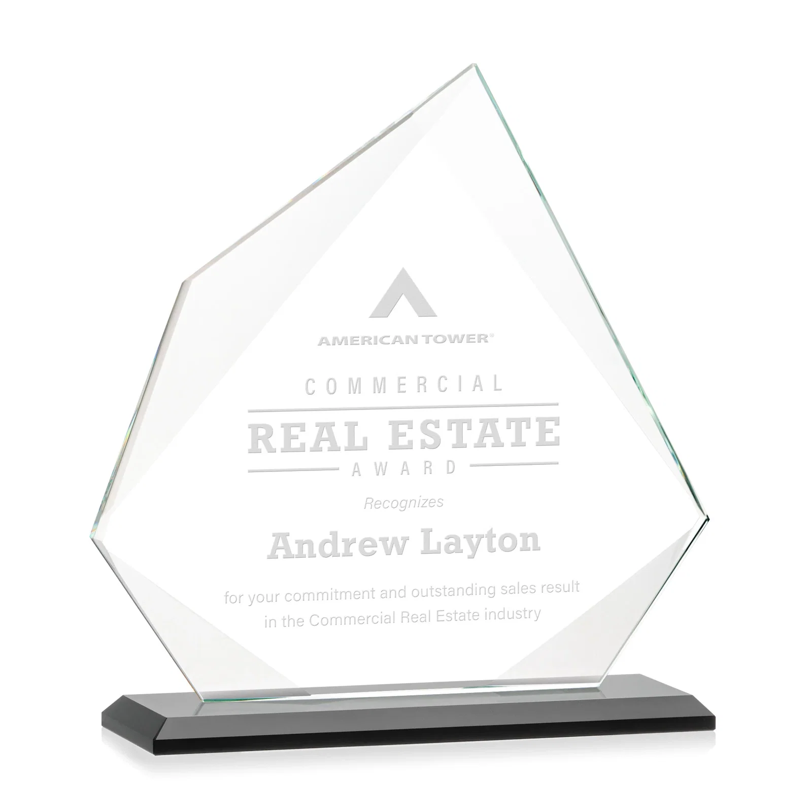Promotional Jade Glass Award on a Mitered Base With Eleven Color Options for corporate award ceremonies