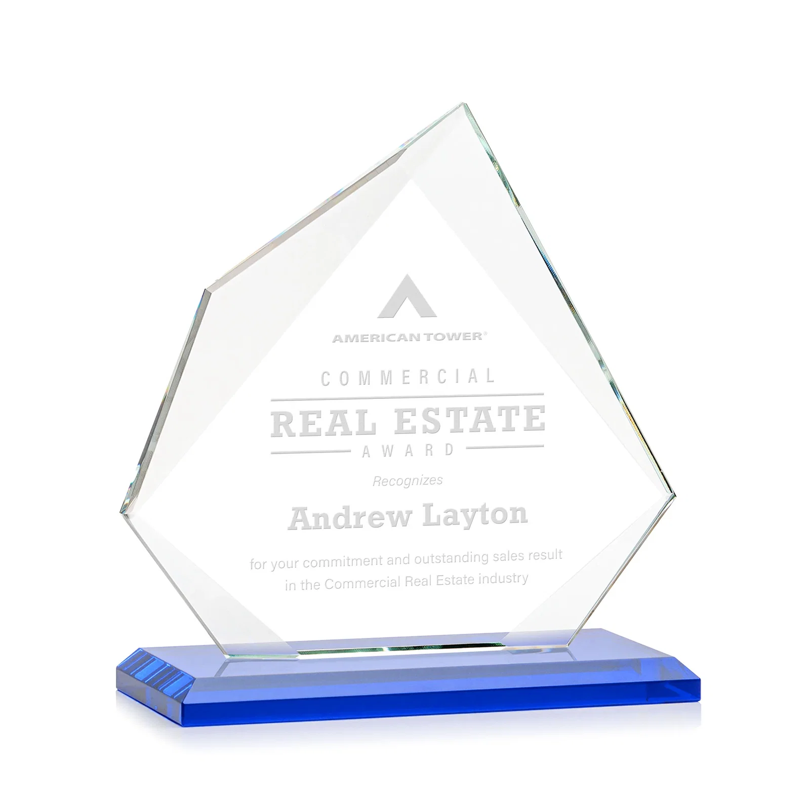Promotional Jade Glass Award on a Mitered Base With Eleven Color Options for sales achievement awards