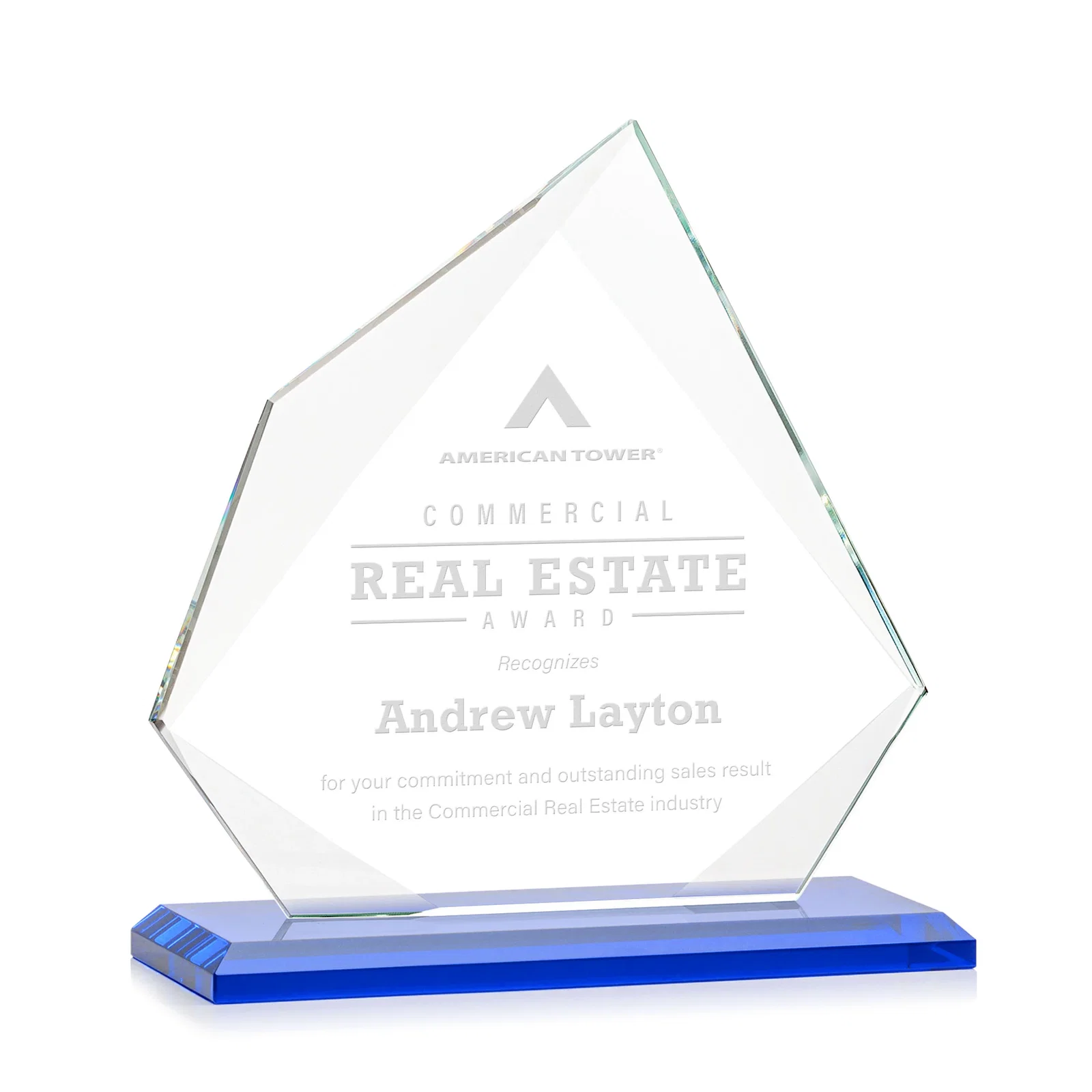 Promotional Jade Glass Award on a Mitered Base With Eleven Color Options for retirement presentations