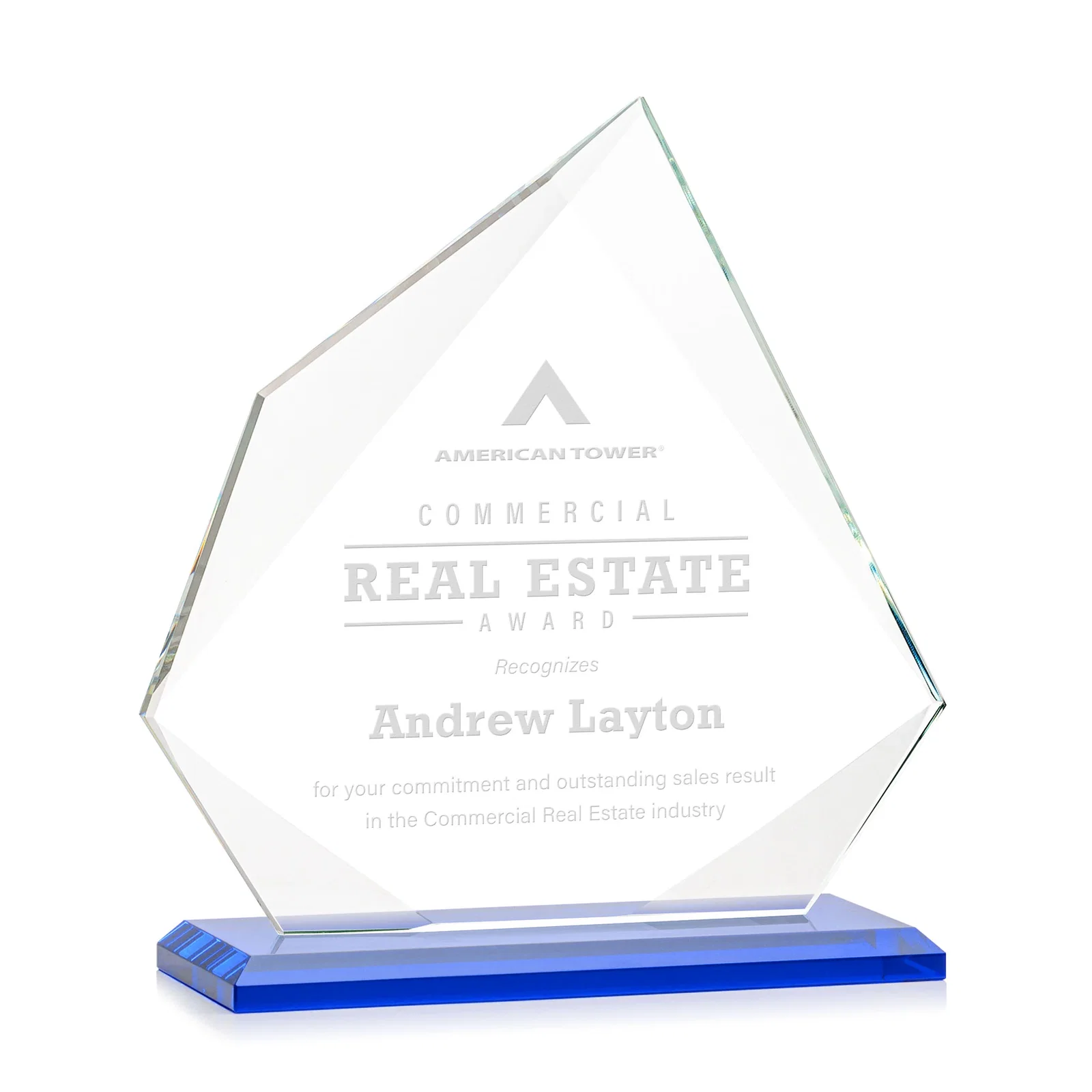 Promotional Jade Glass Award on a Mitered Base With Eleven Color Options for team milestone celebrations