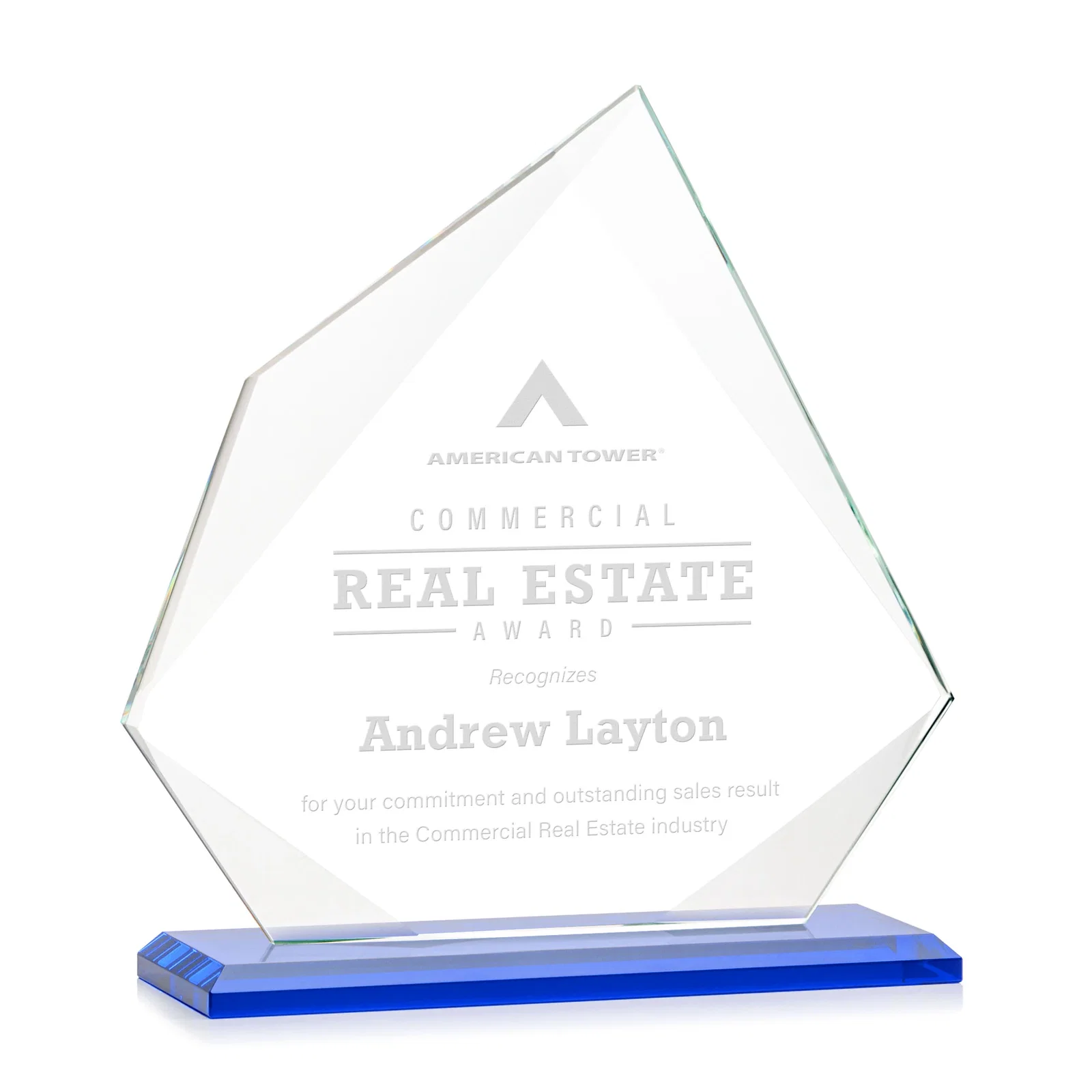 Promotional Jade Glass Award on a Mitered Base With Eleven Color Options for donor appreciation