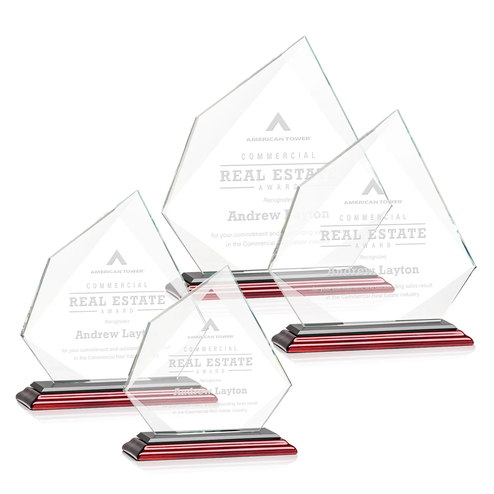 Promotional Jade Glass Award on a Mitered Base With Eleven Color Options for graduation ceremonies