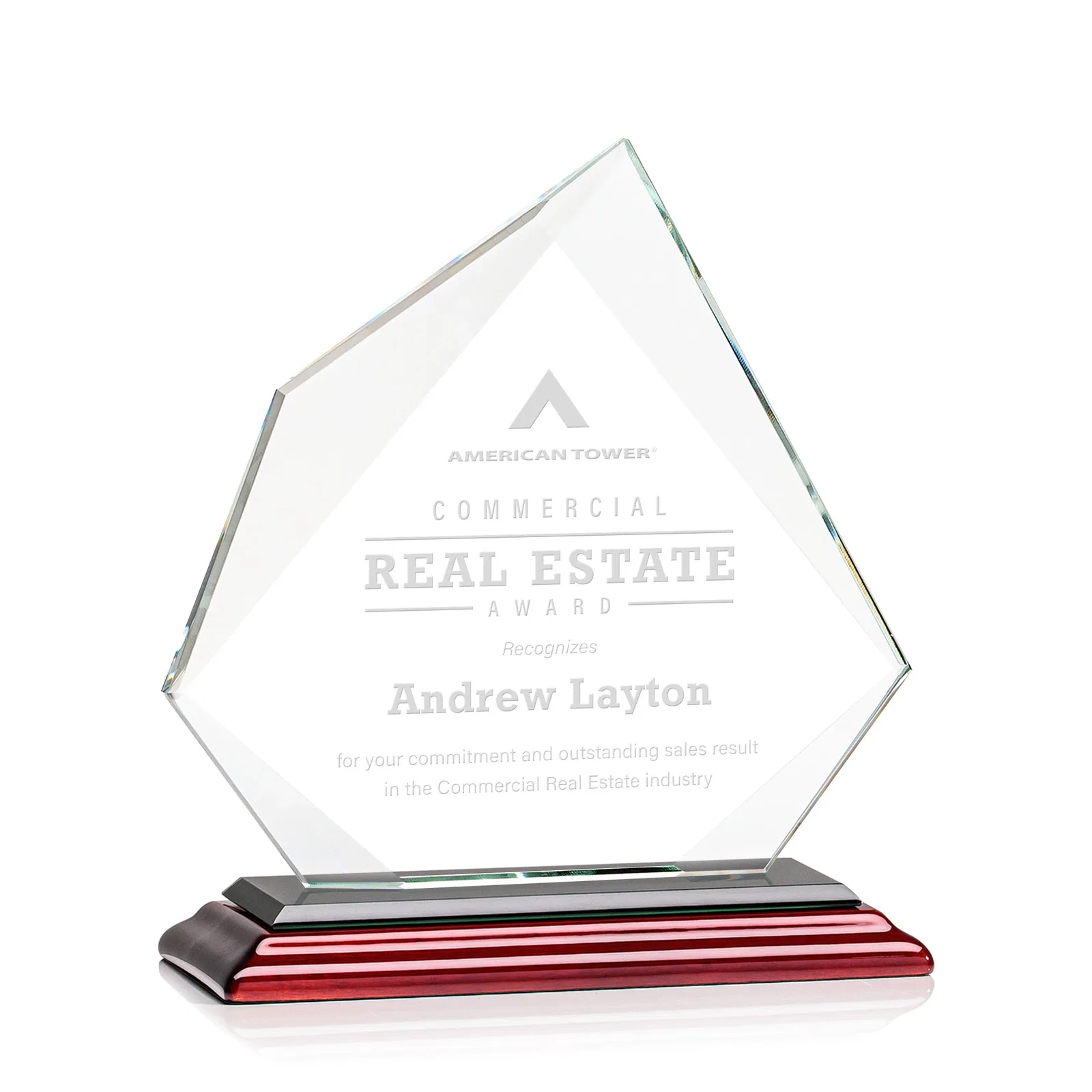 Promotional Jade Glass Award on a Mitered Base With Eleven Color Options for safety achievement programs
