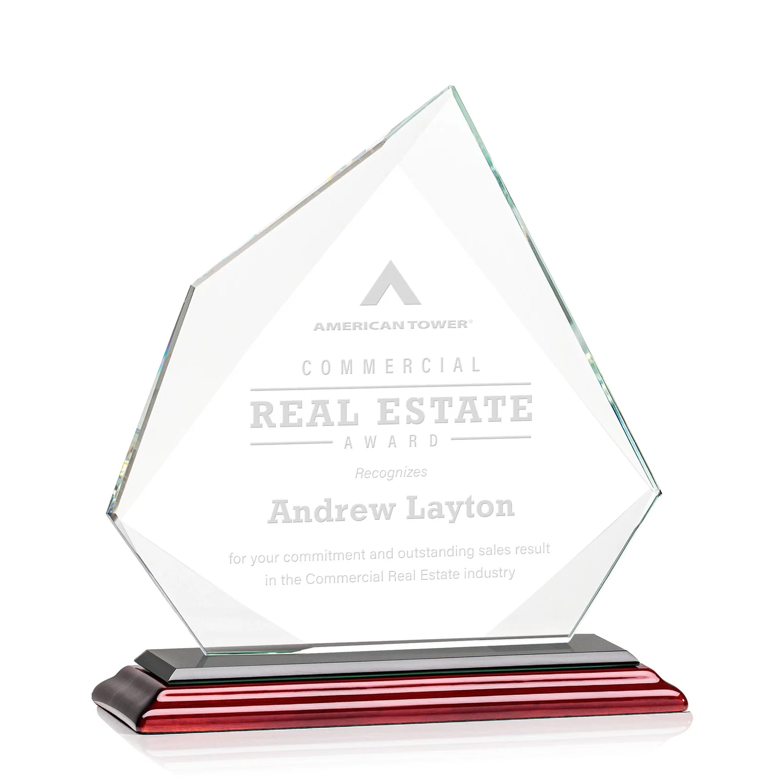 Promotional Jade Glass Award on a Mitered Base With Eleven Color Options for volunteer appreciation