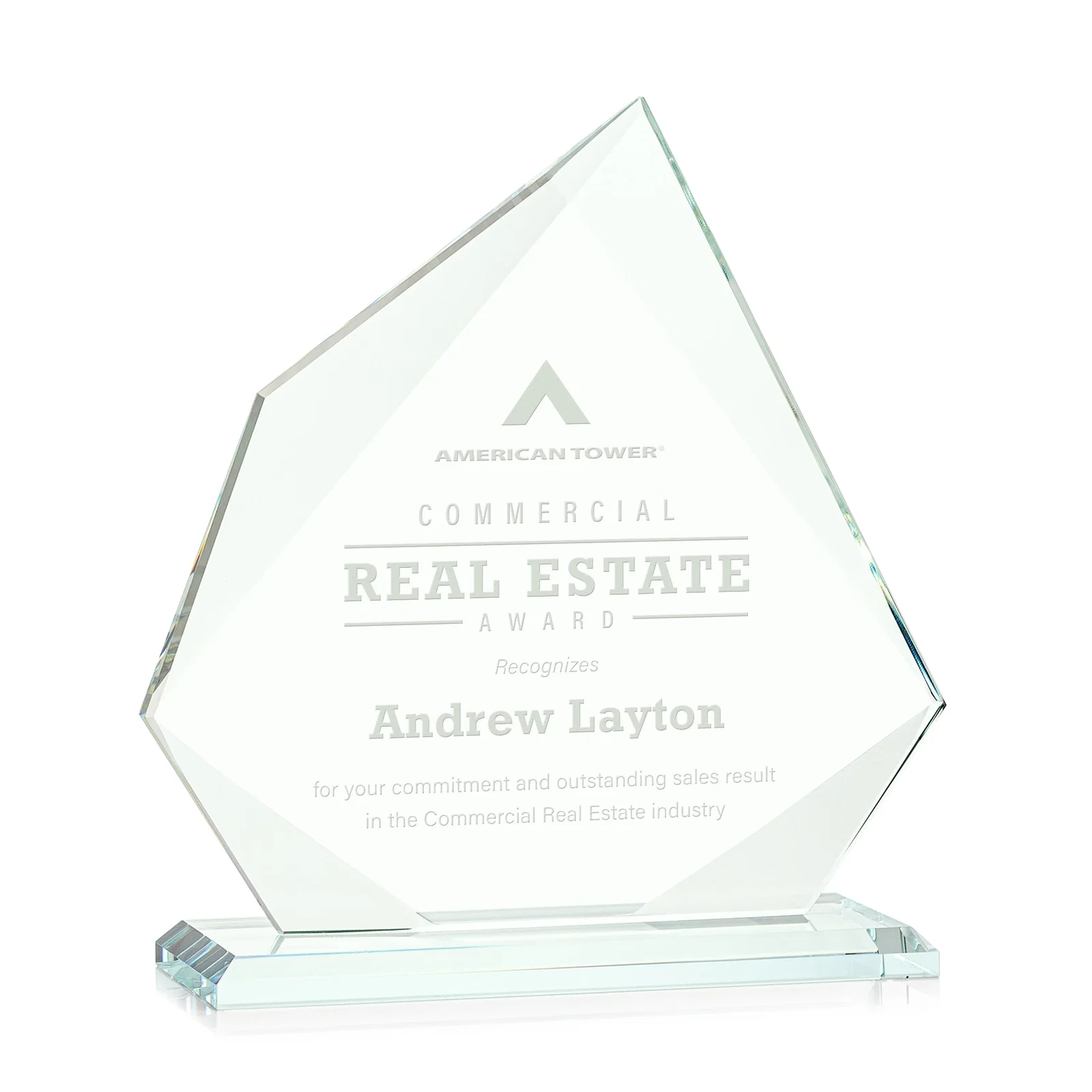 Custom Jade Glass Award on a Mitered Base With Eleven Color Options for sales achievement awards