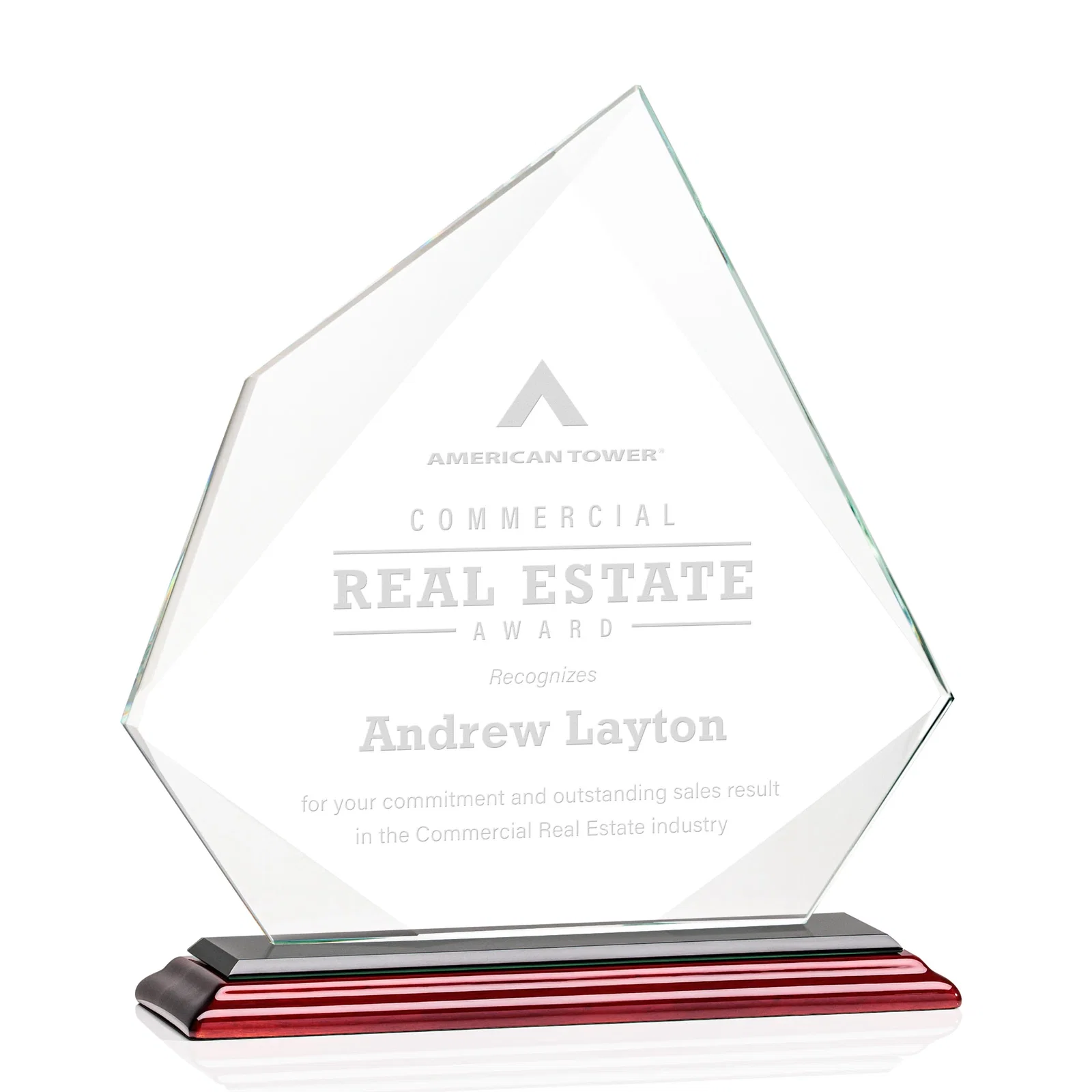 Promotional Jade Glass Award on a Mitered Base With Eleven Color Options for company anniversary events