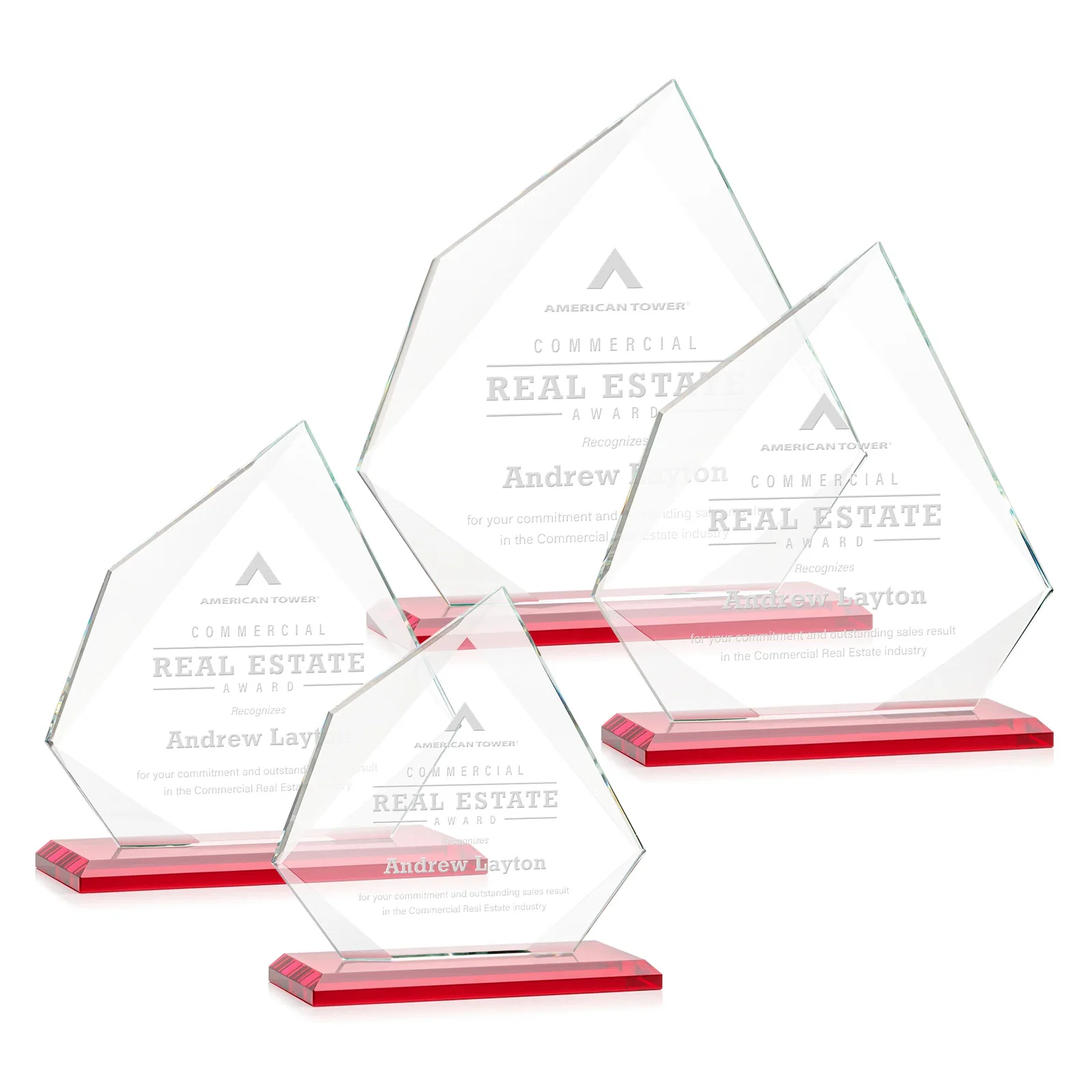 Branded Jade Glass Award on a Mitered Base With Eleven Color Options for employee recognition
