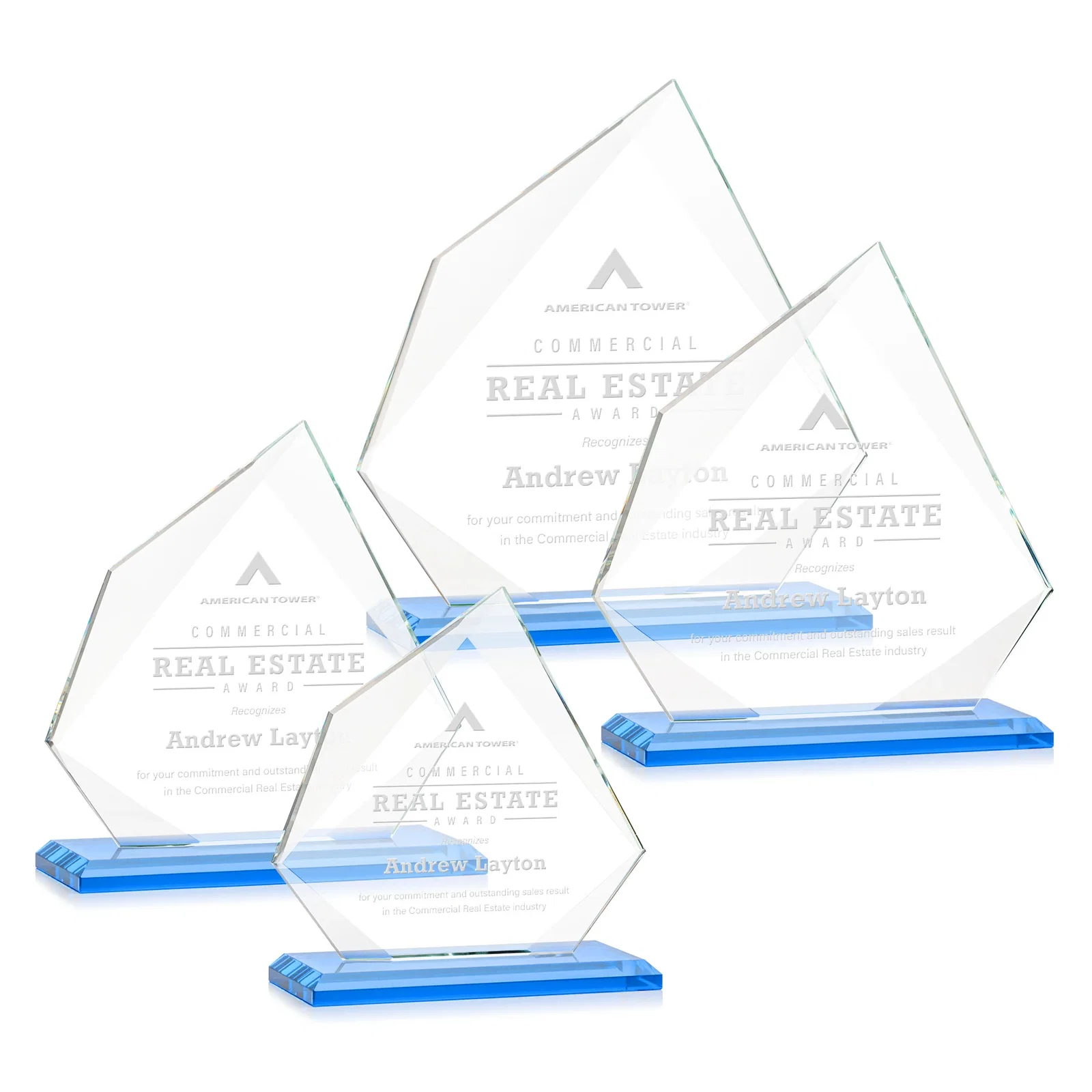 Branded Jade Glass Award on a Mitered Base With Eleven Color Options for team milestone celebrations