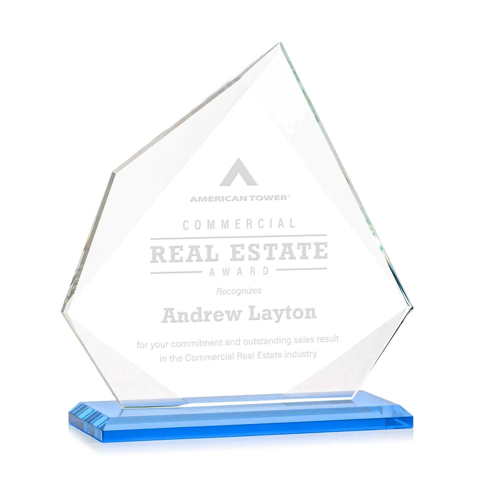 Branded Jade Glass Award on a Mitered Base With Eleven Color Options for safety achievement programs