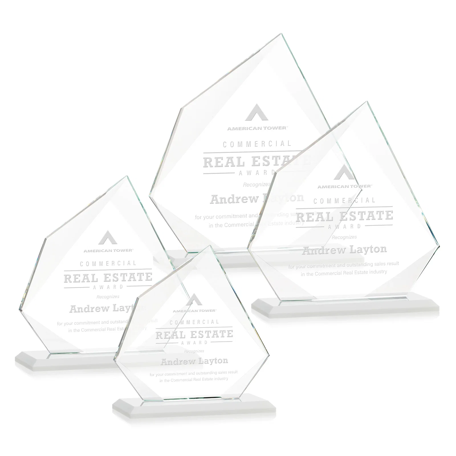 Branded Jade Glass Award on a Mitered Base With Eleven Color Options for dealer and partner awards