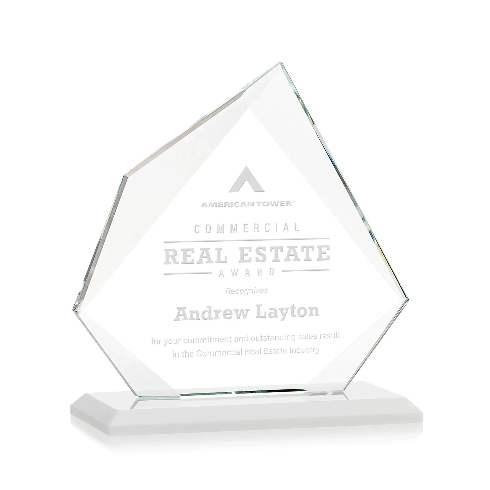 Branded Jade Glass Award on a Mitered Base With Eleven Color Options for company anniversary events