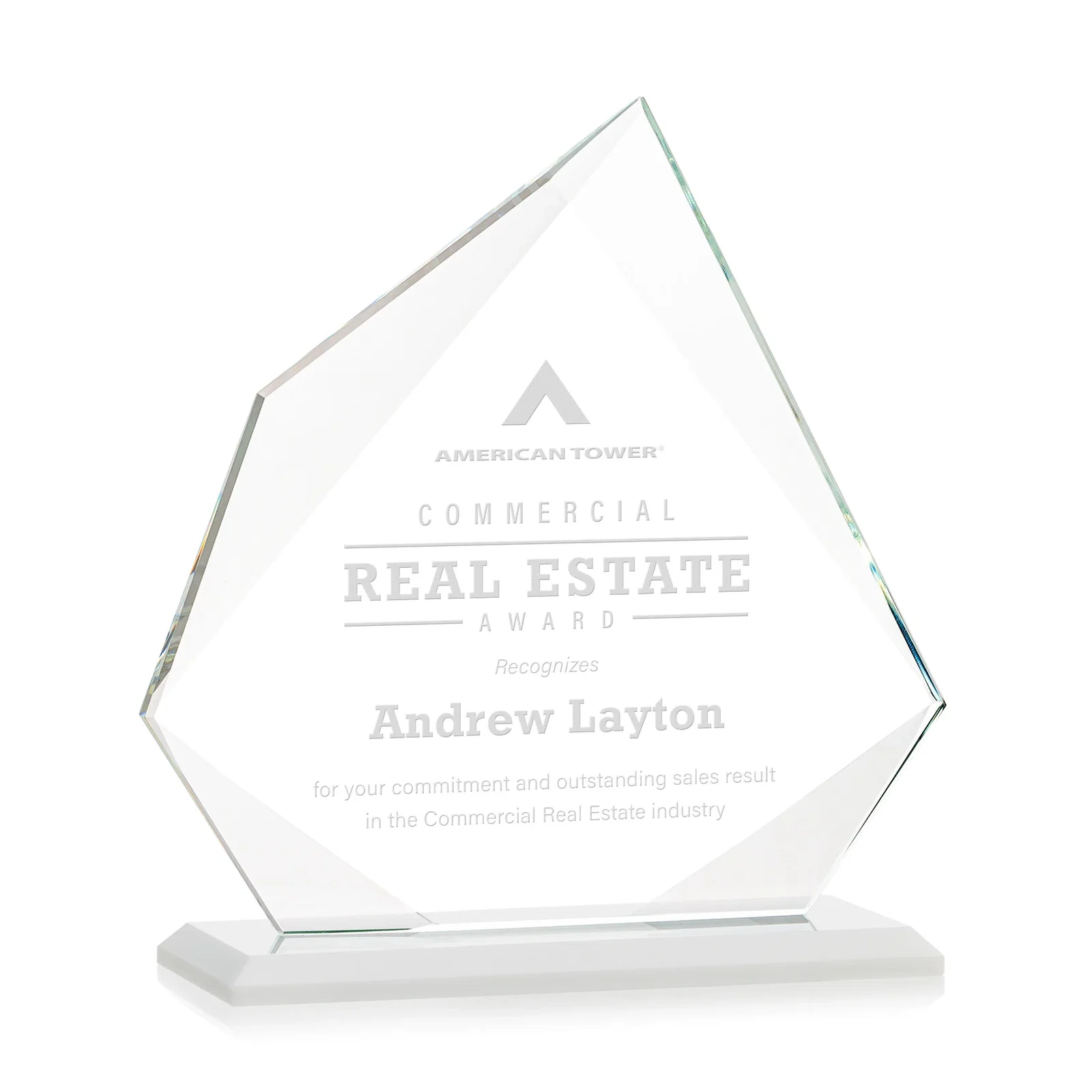Custom printed Jade Glass Award on a Mitered Base With Eleven Color Options for employee recognition
