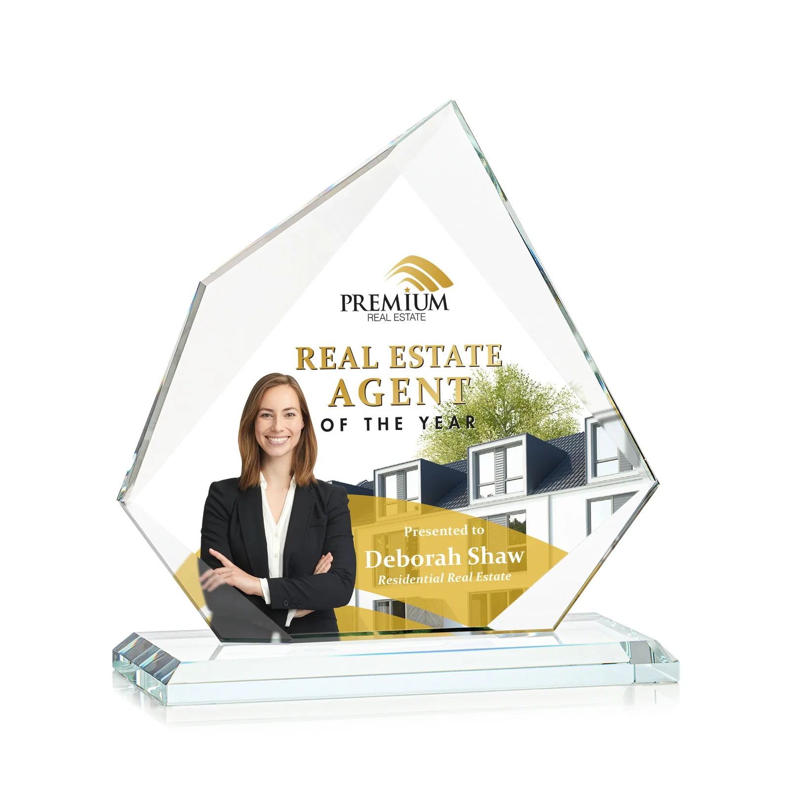 Custom printed Jade Glass Award on a Mitered Base With Eleven Color Options for sales achievement awards