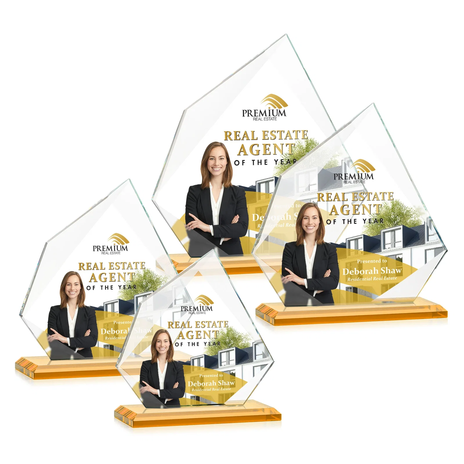 Custom printed Jade Glass Award on a Mitered Base With Eleven Color Options for graduation ceremonies