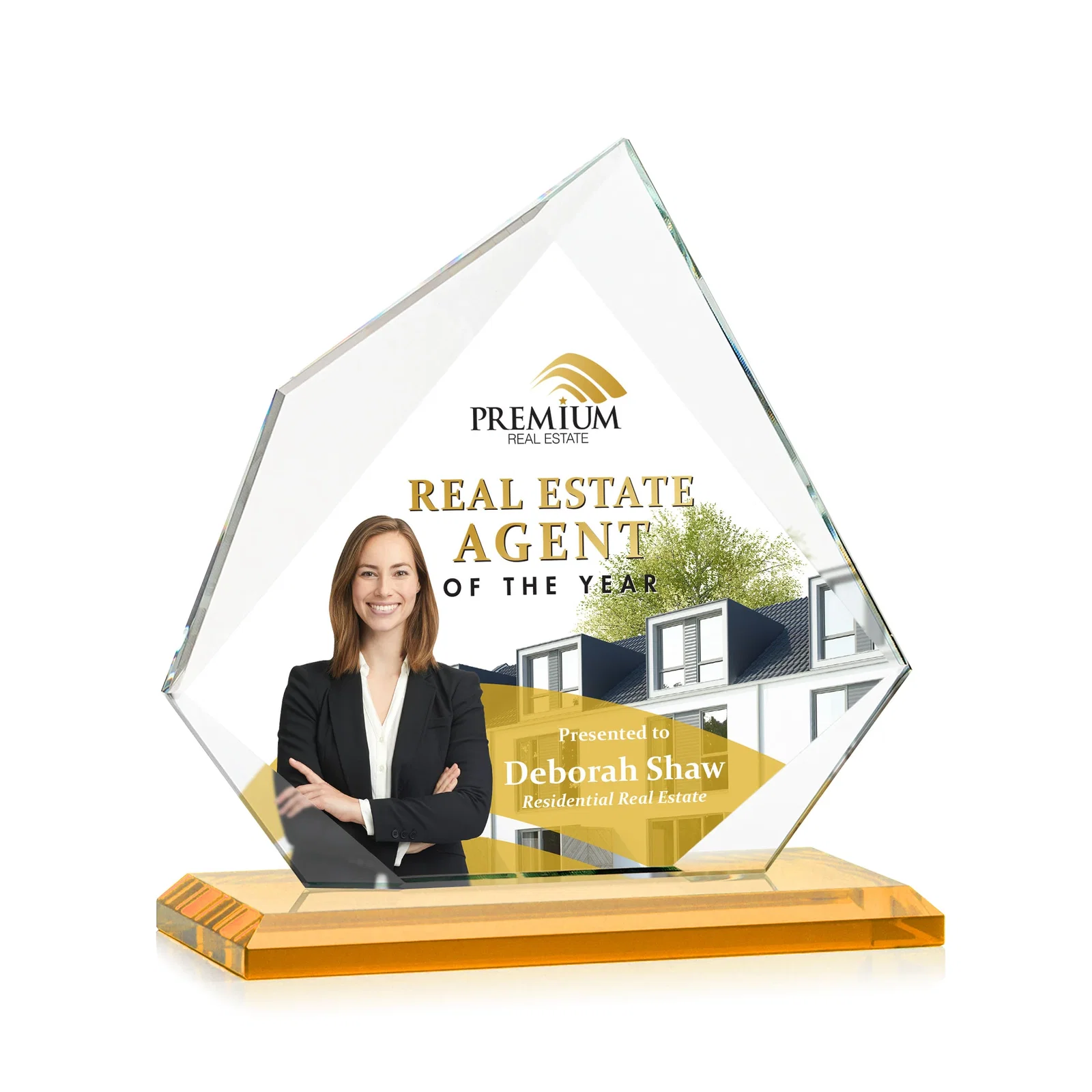 Custom printed Jade Glass Award on a Mitered Base With Eleven Color Options for safety achievement programs