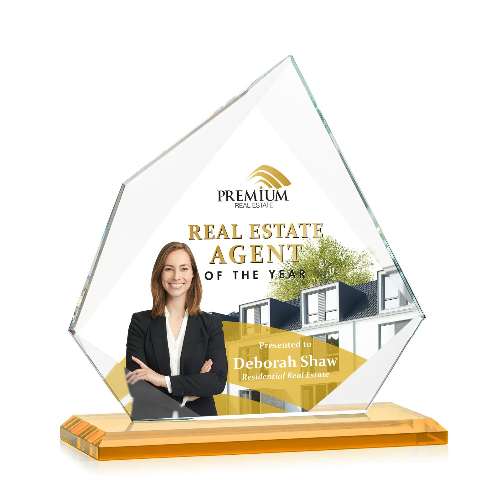 Custom printed Jade Glass Award on a Mitered Base With Eleven Color Options for volunteer appreciation