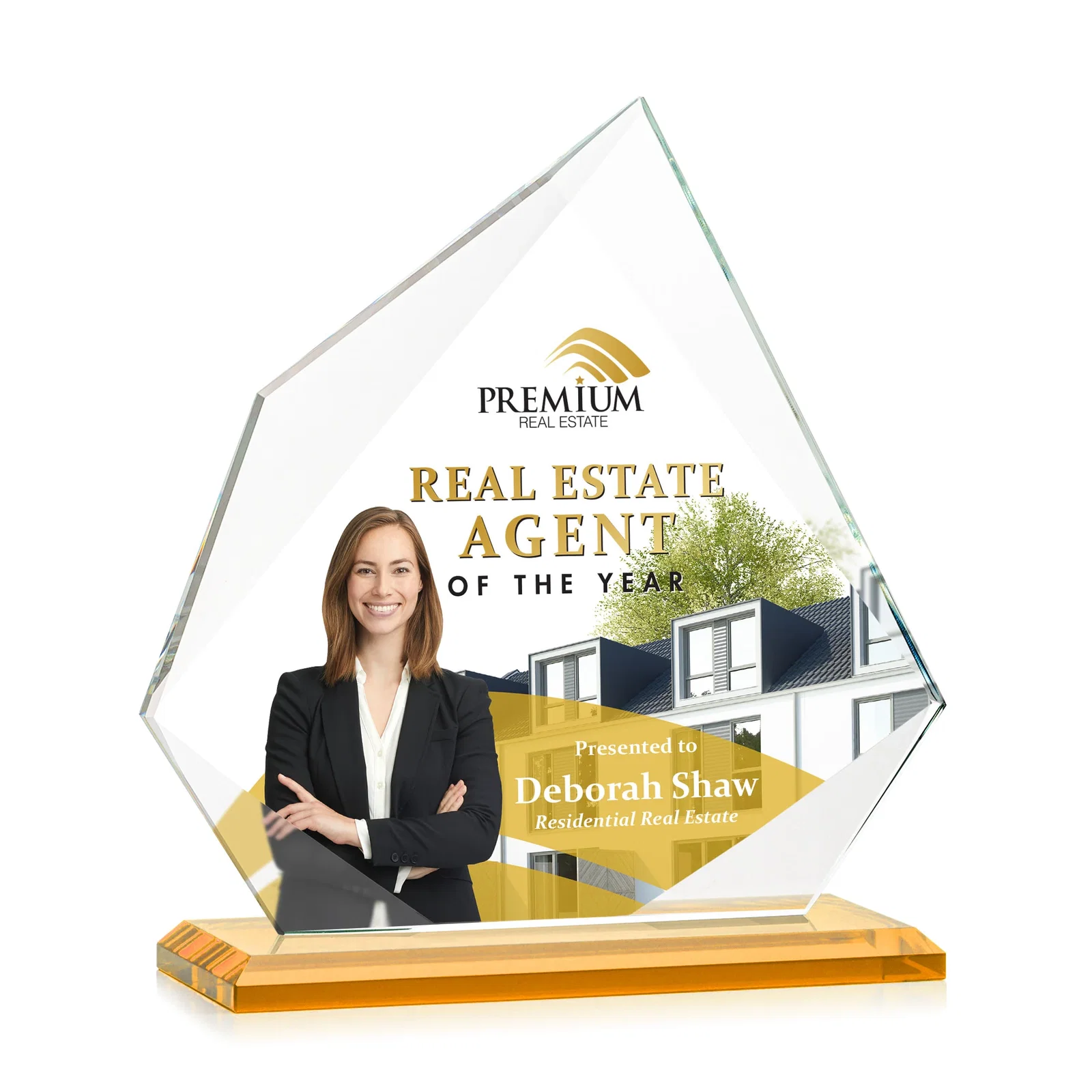 Custom printed Jade Glass Award on a Mitered Base With Eleven Color Options for dealer and partner awards
