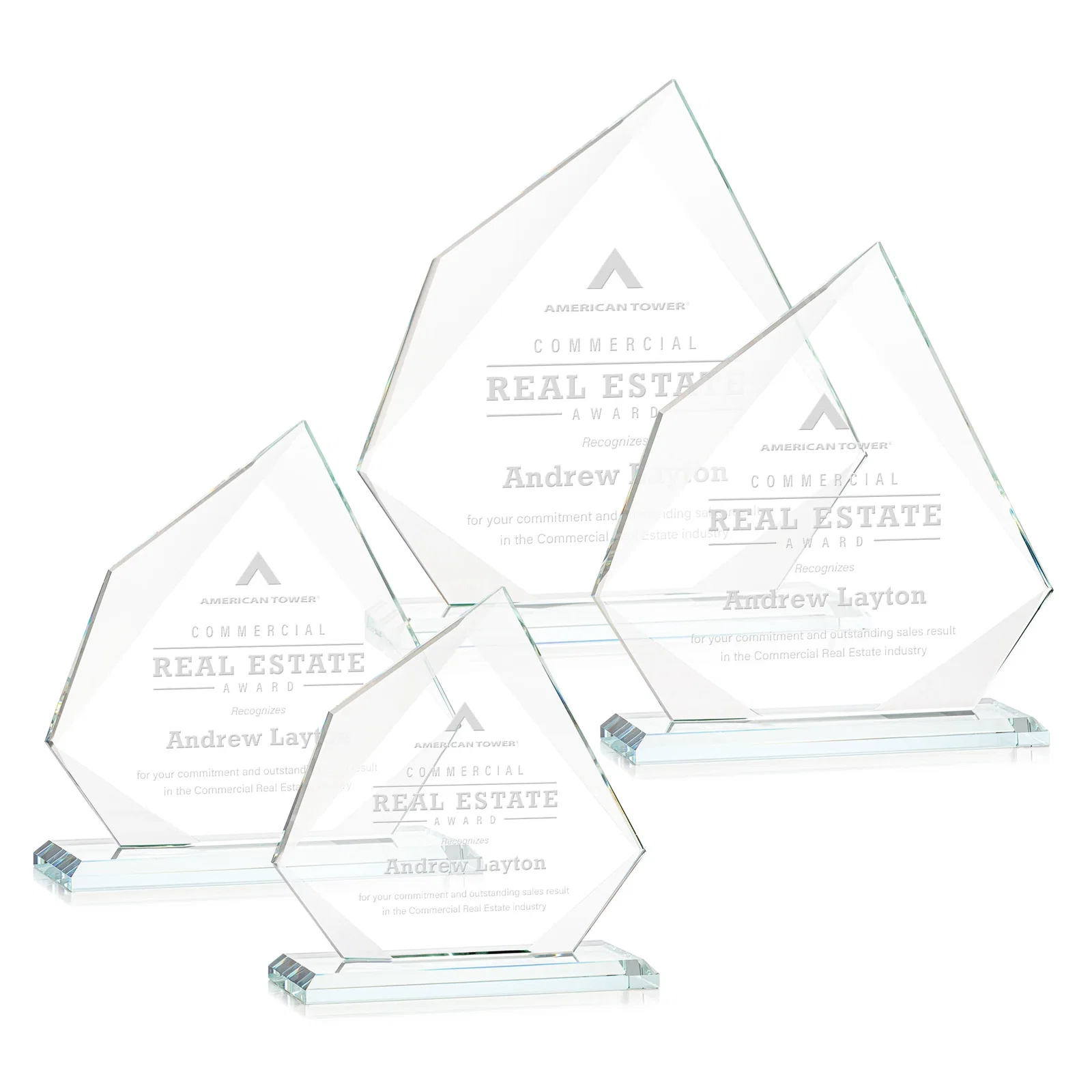 Custom Jade Glass Award on a Mitered Base With Eleven Color Options for donor appreciation