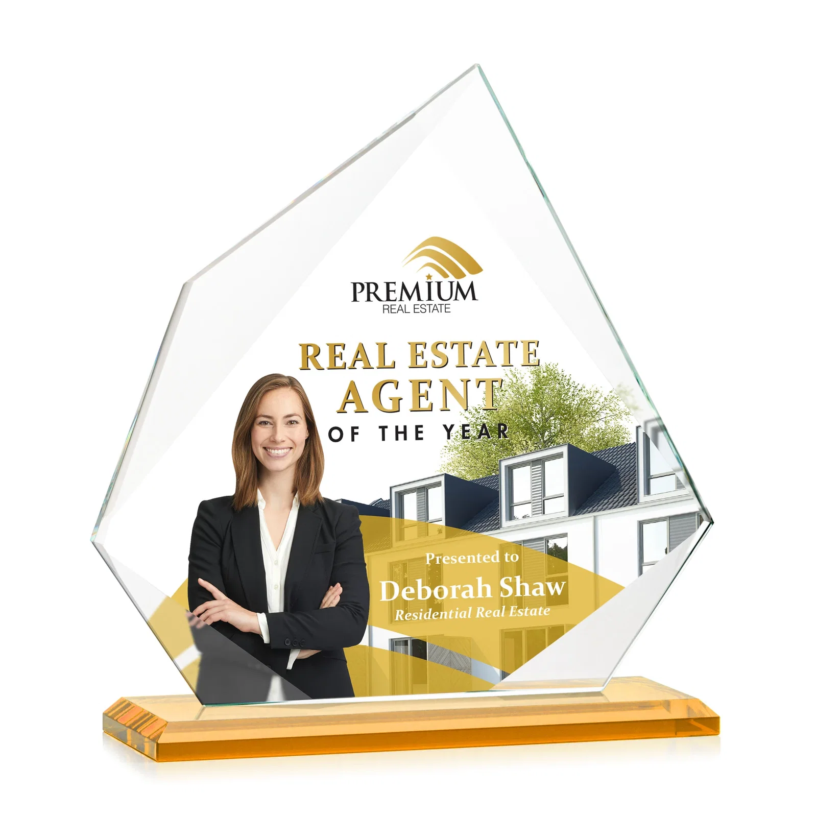 Custom printed Jade Glass Award on a Mitered Base With Eleven Color Options for company anniversary events