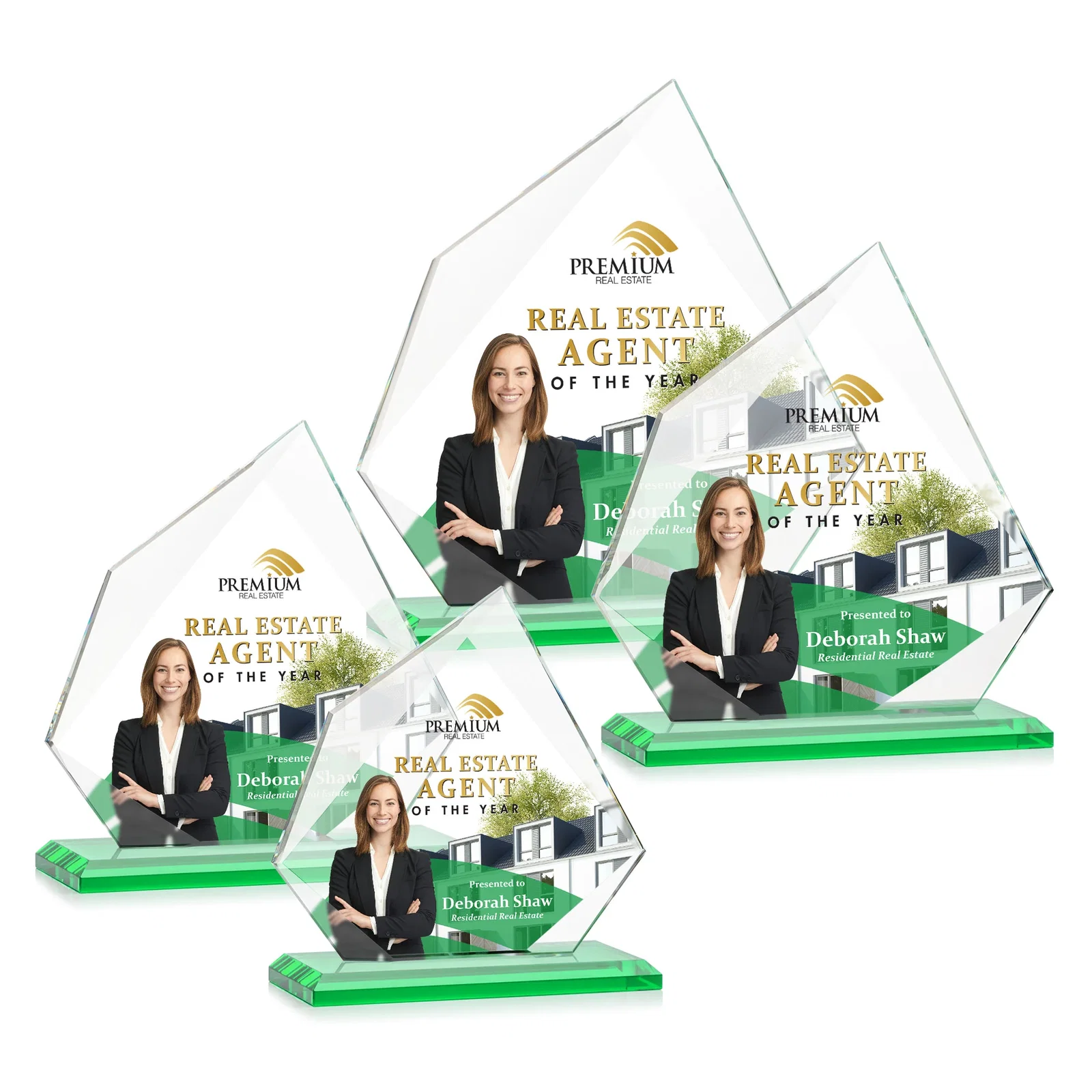 Customized Jade Glass Award on a Mitered Base With Eleven Color Options for employee recognition