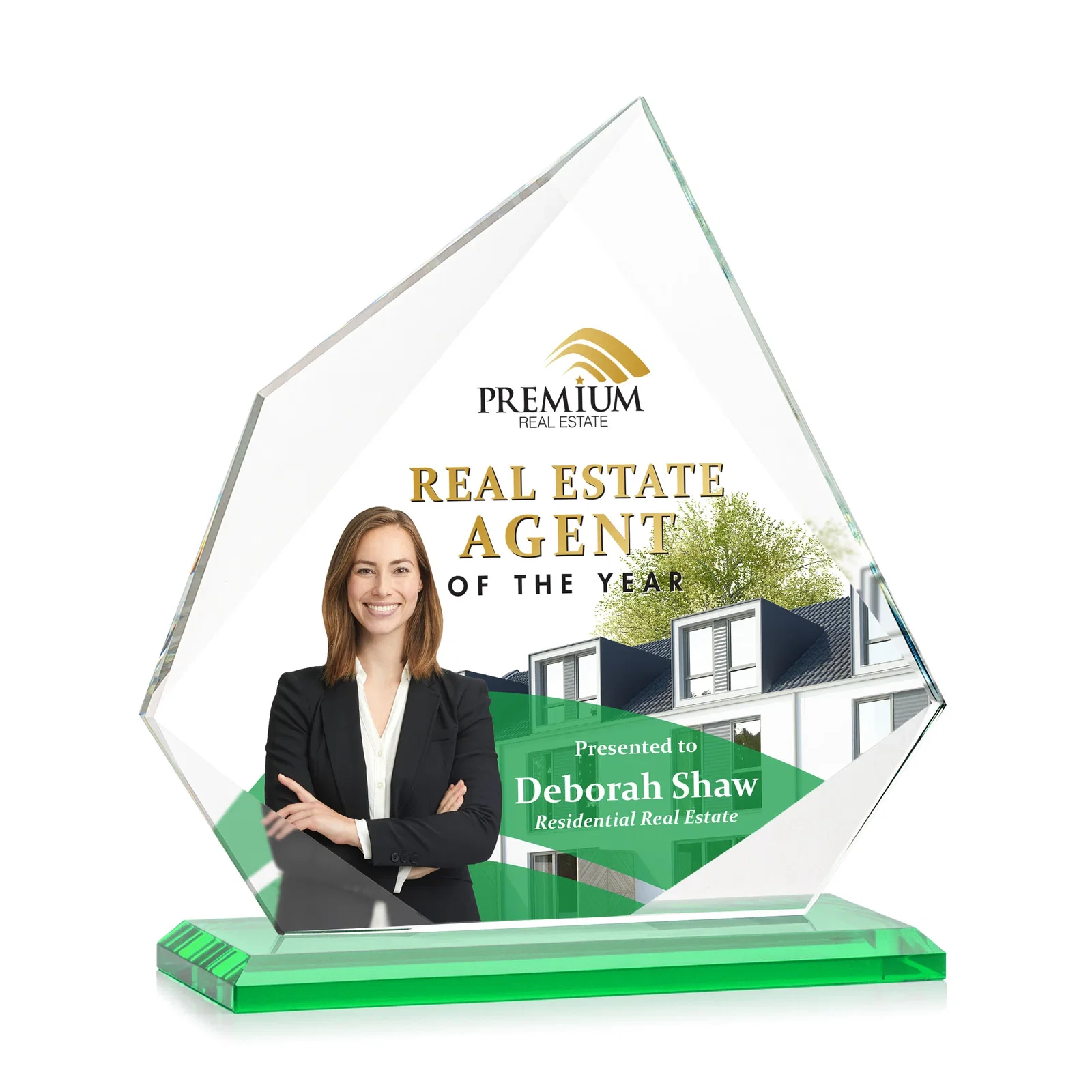 Customized Jade Glass Award on a Mitered Base With Eleven Color Options for sales achievement awards