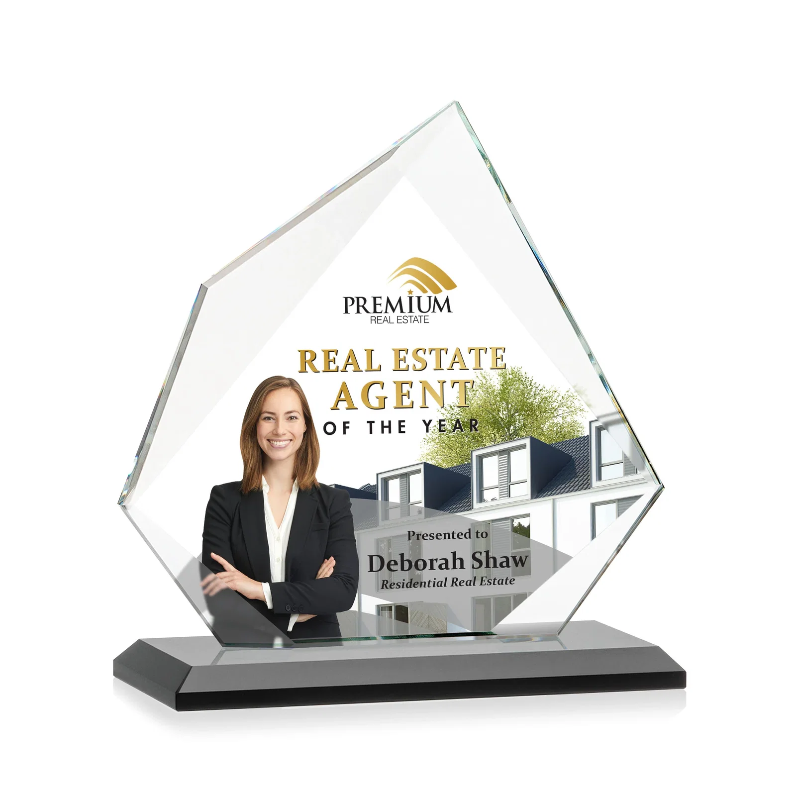 Customized Jade Glass Award on a Mitered Base With Eleven Color Options for donor appreciation