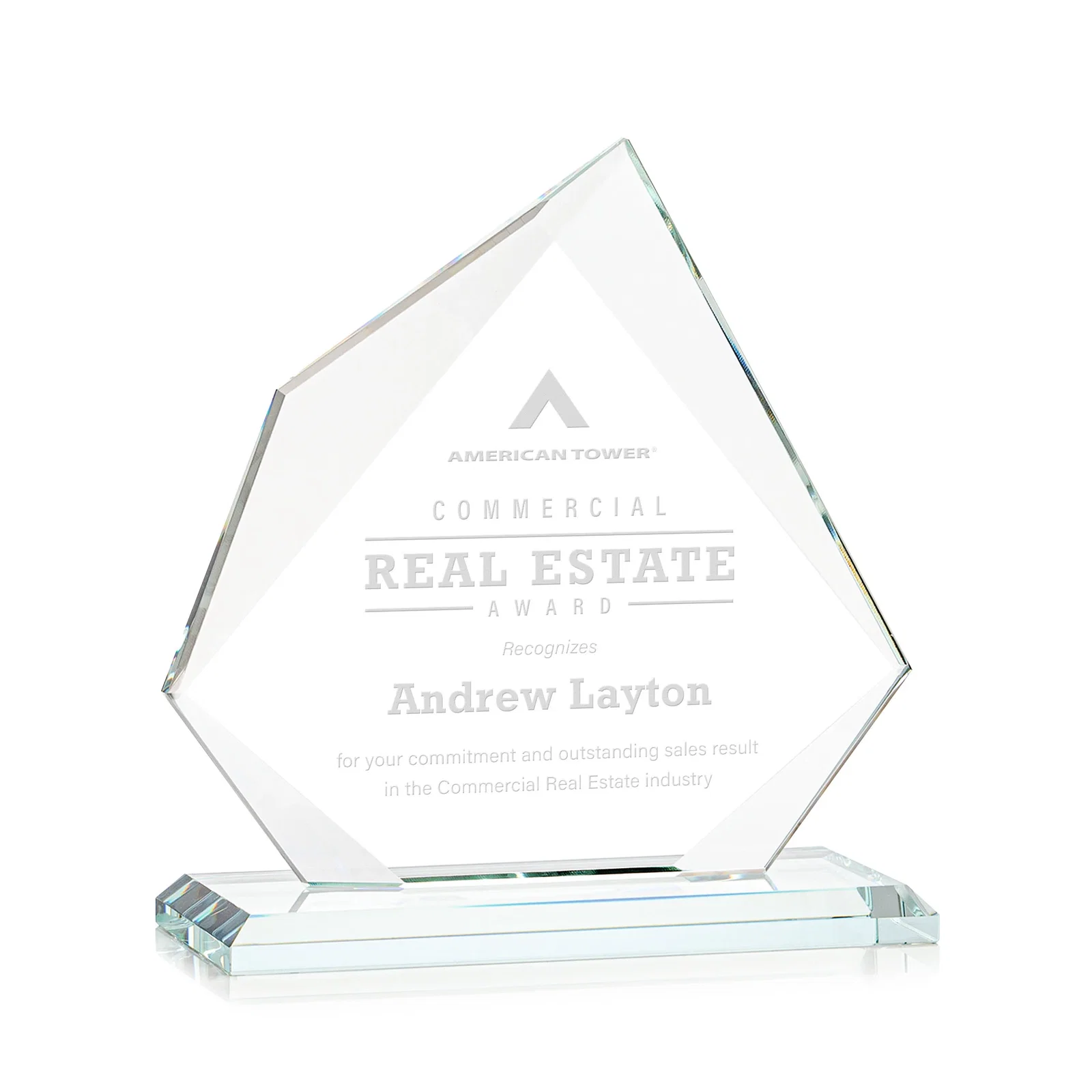 Custom Jade Glass Award on a Mitered Base With Eleven Color Options for graduation ceremonies