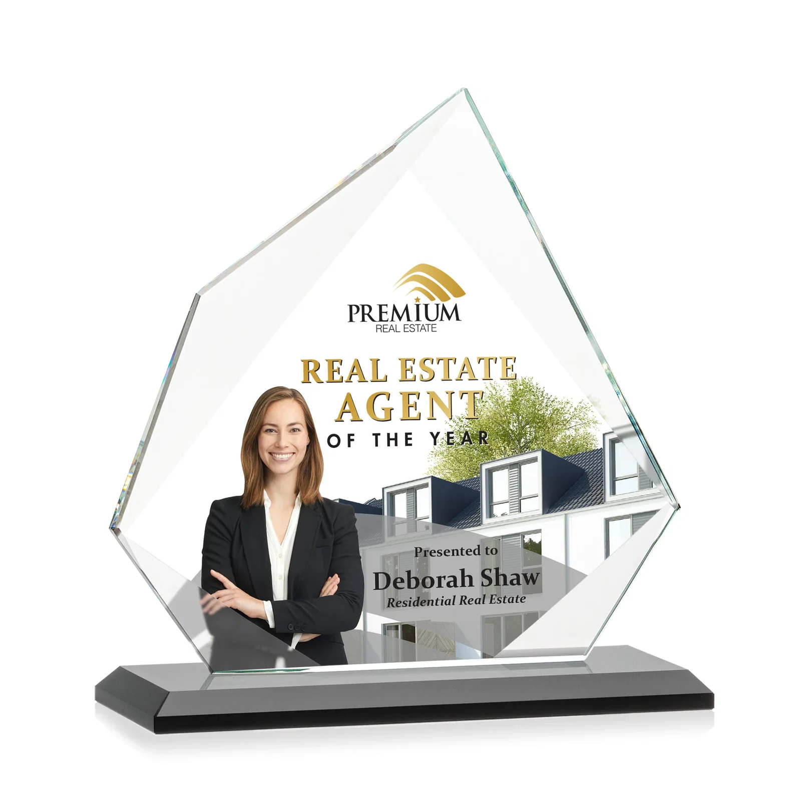Customized Jade Glass Award on a Mitered Base With Eleven Color Options for graduation ceremonies