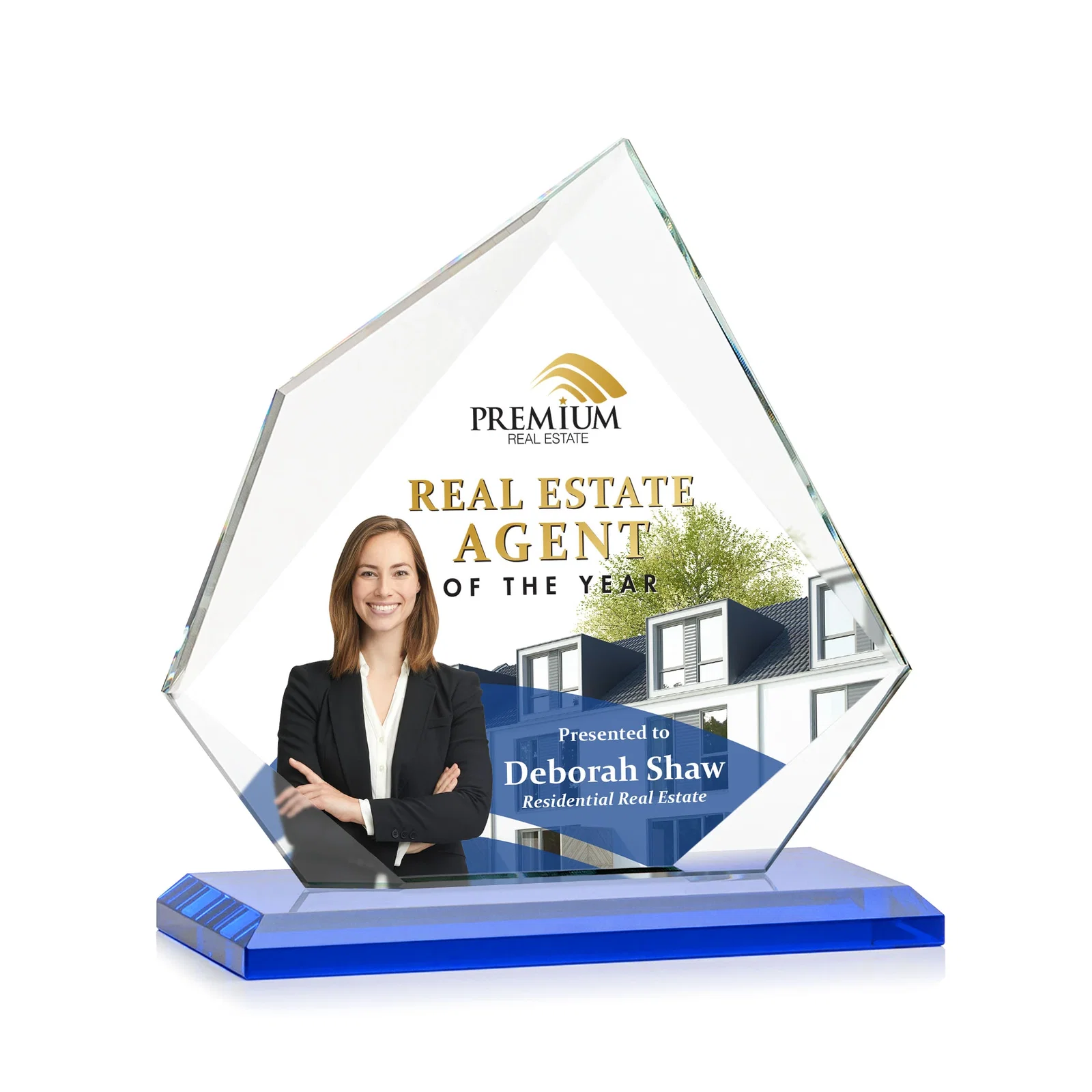 Customized Jade Glass Award on a Mitered Base With Eleven Color Options for company anniversary events