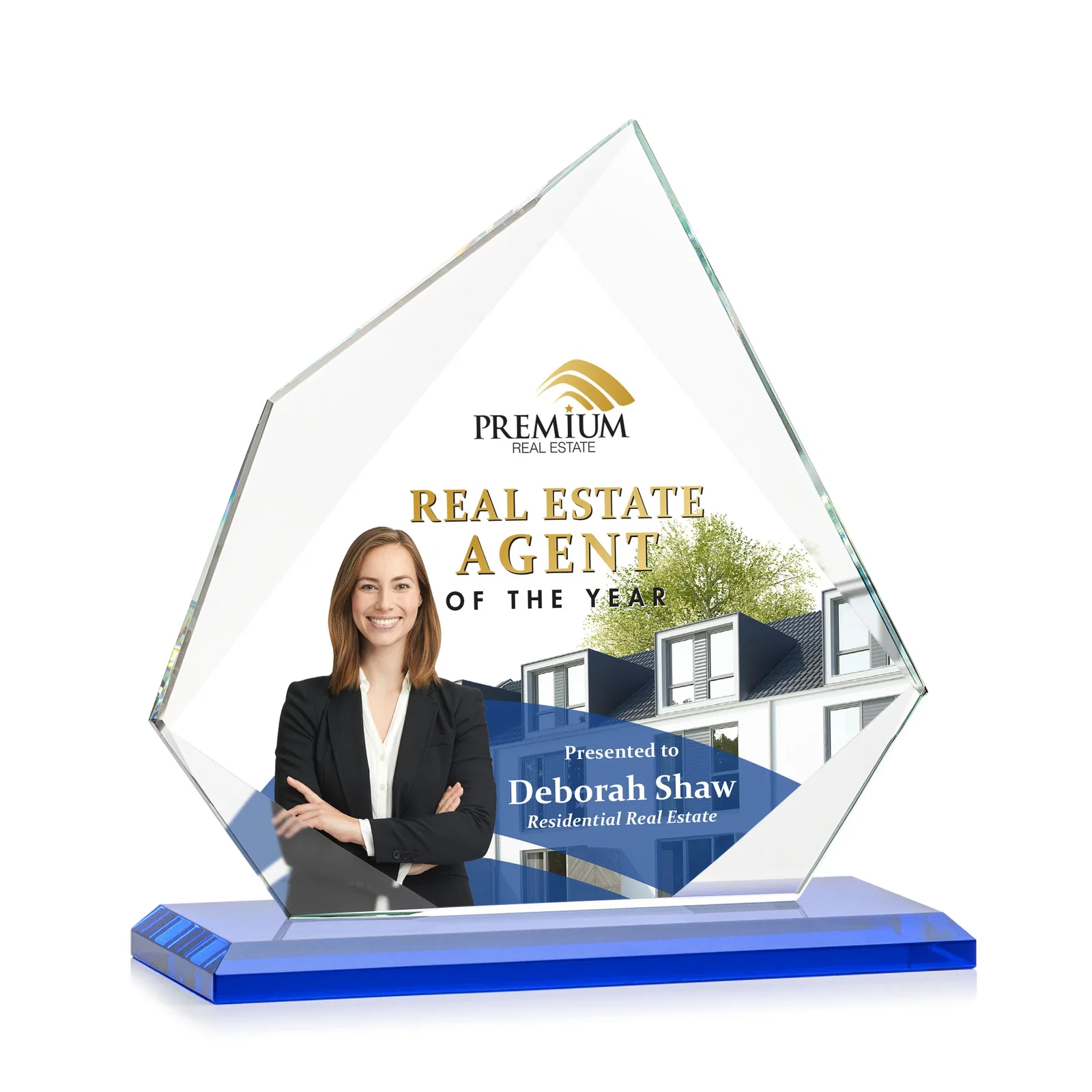 Custom engraved Jade Glass Award on a Mitered Base With Eleven Color Options for employee recognition