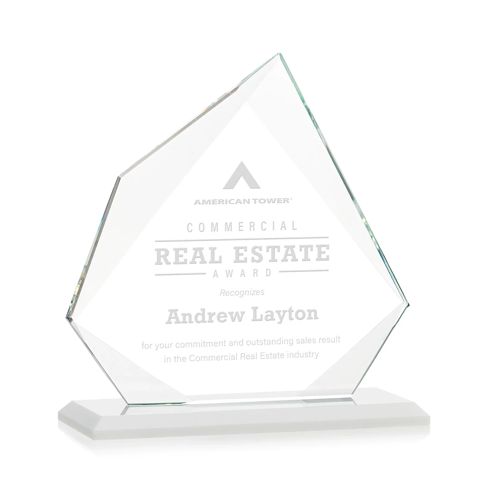 Custom Jade Glass Award on a Mitered Base With Eleven Color Options for safety achievement programs