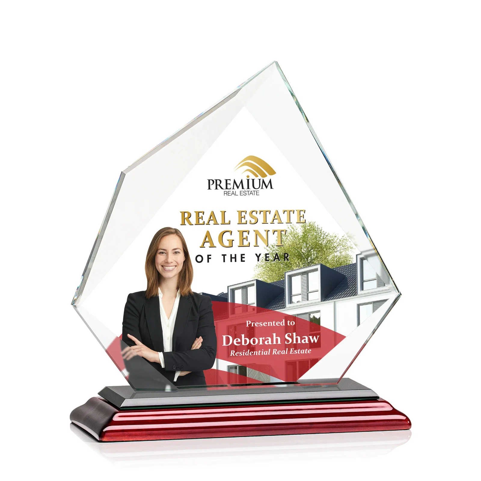 Custom engraved Jade Glass Award on a Mitered Base With Eleven Color Options for retirement presentations