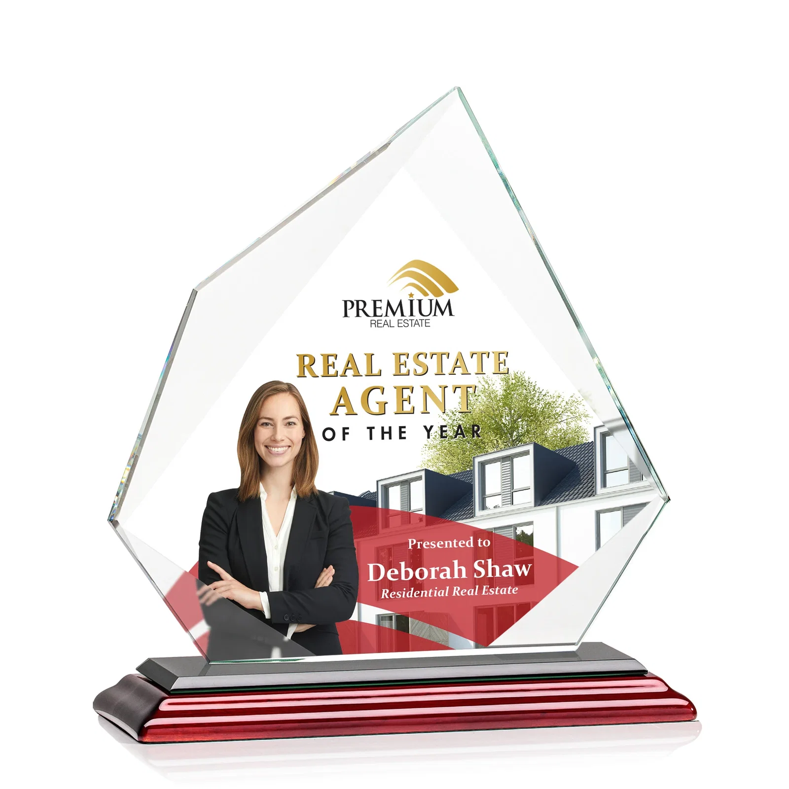 Custom engraved Jade Glass Award on a Mitered Base With Eleven Color Options for team milestone celebrations