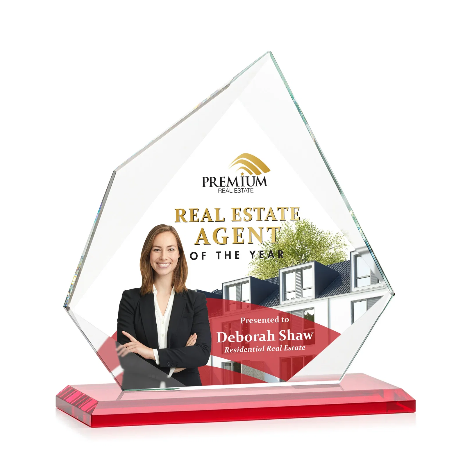 Custom engraved Jade Glass Award on a Mitered Base With Eleven Color Options for dealer and partner awards