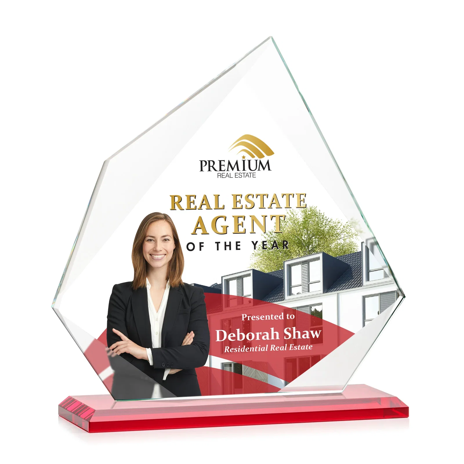 Custom Jade Glass Award on a Mitered Base With Eleven Color Options, with your logo for employee recognition