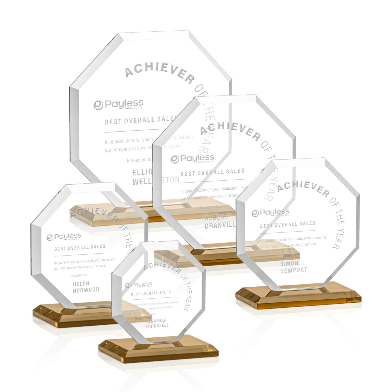 Custom Starfire Crystal Octagon Award with Deep Mitered Edges for employee recognition