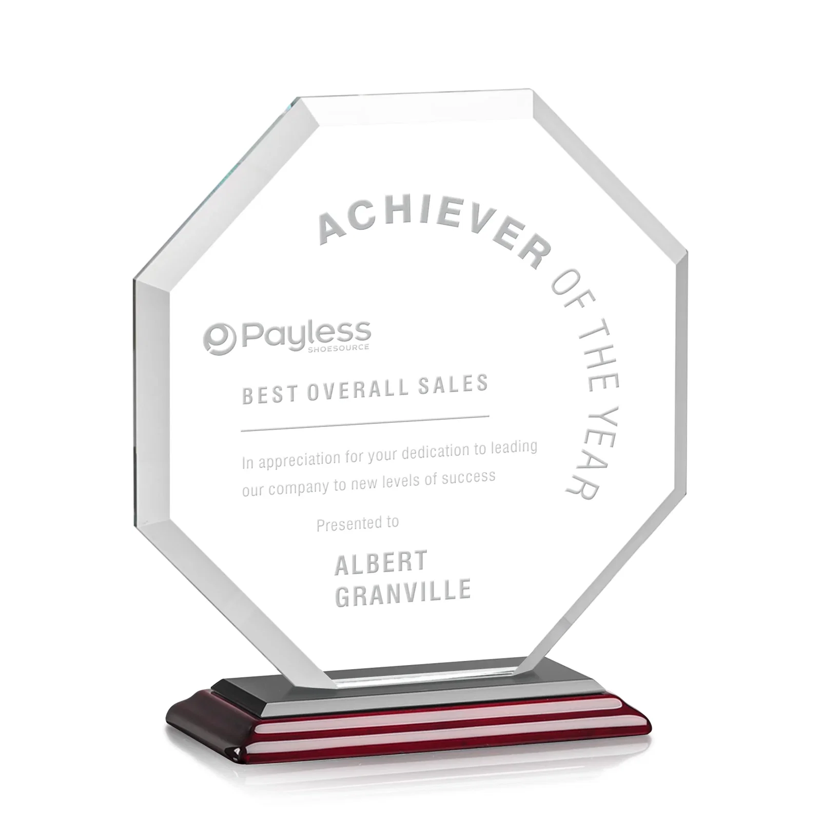 Personalized Starfire Crystal Octagon Award with Deep Mitered Edges, with your logo for sales achievement awards