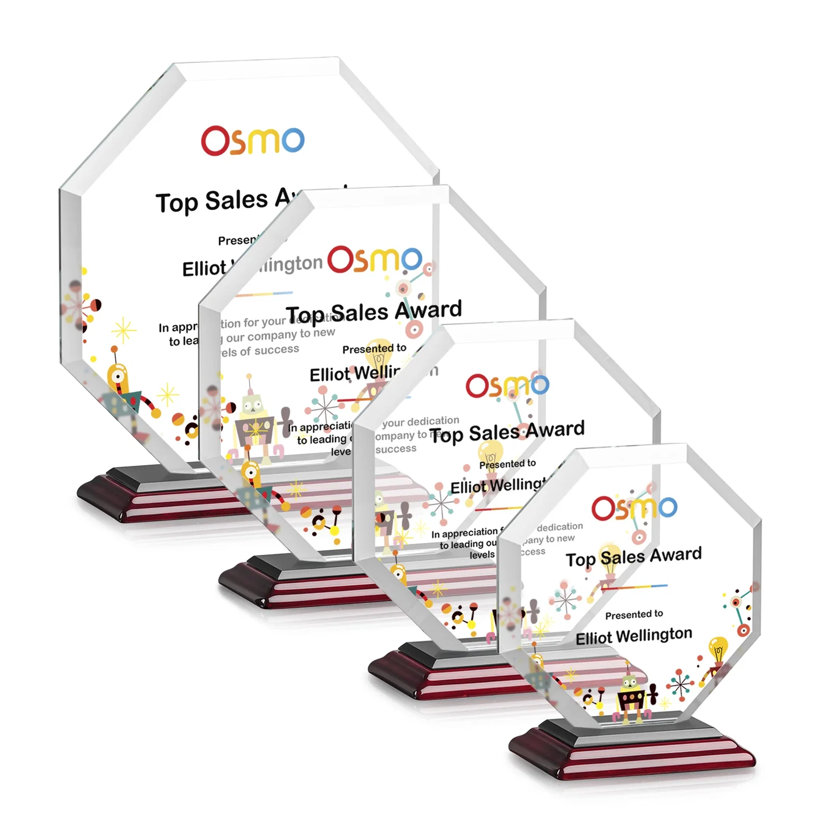 Personalized Starfire Crystal Octagon Award with Deep Mitered Edges, with your logo for team milestone celebrations