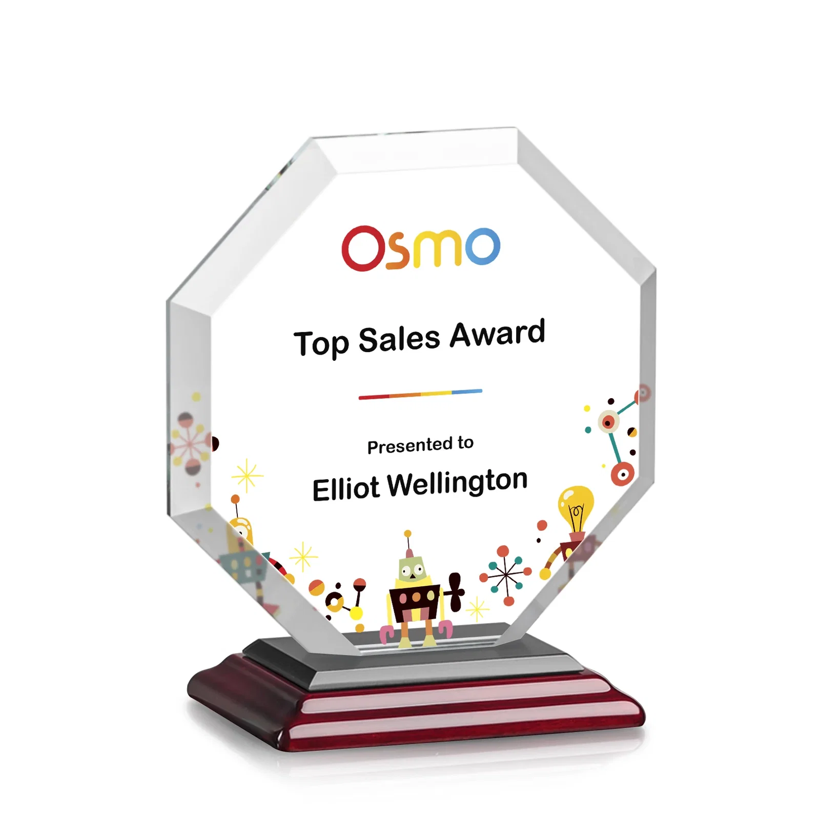 Personalized Starfire Crystal Octagon Award with Deep Mitered Edges, with your logo for donor appreciation