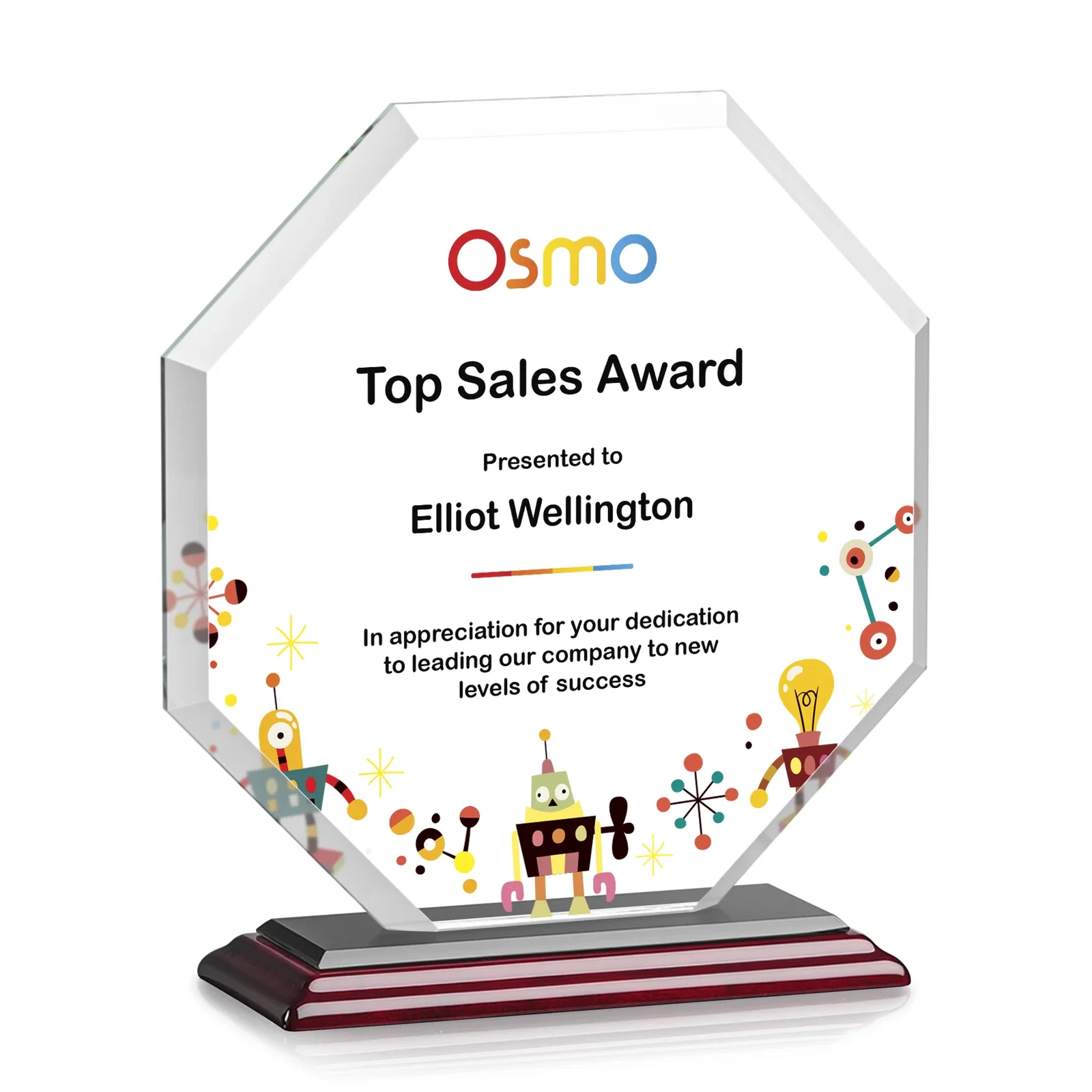 Personalized Starfire Crystal Octagon Award with Deep Mitered Edges, with your logo for volunteer appreciation