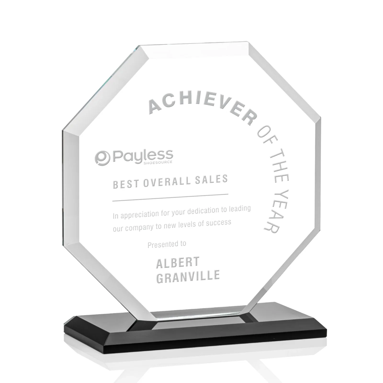 Custom Starfire Crystal Octagon Award with Deep Mitered Edges for dealer and partner awards